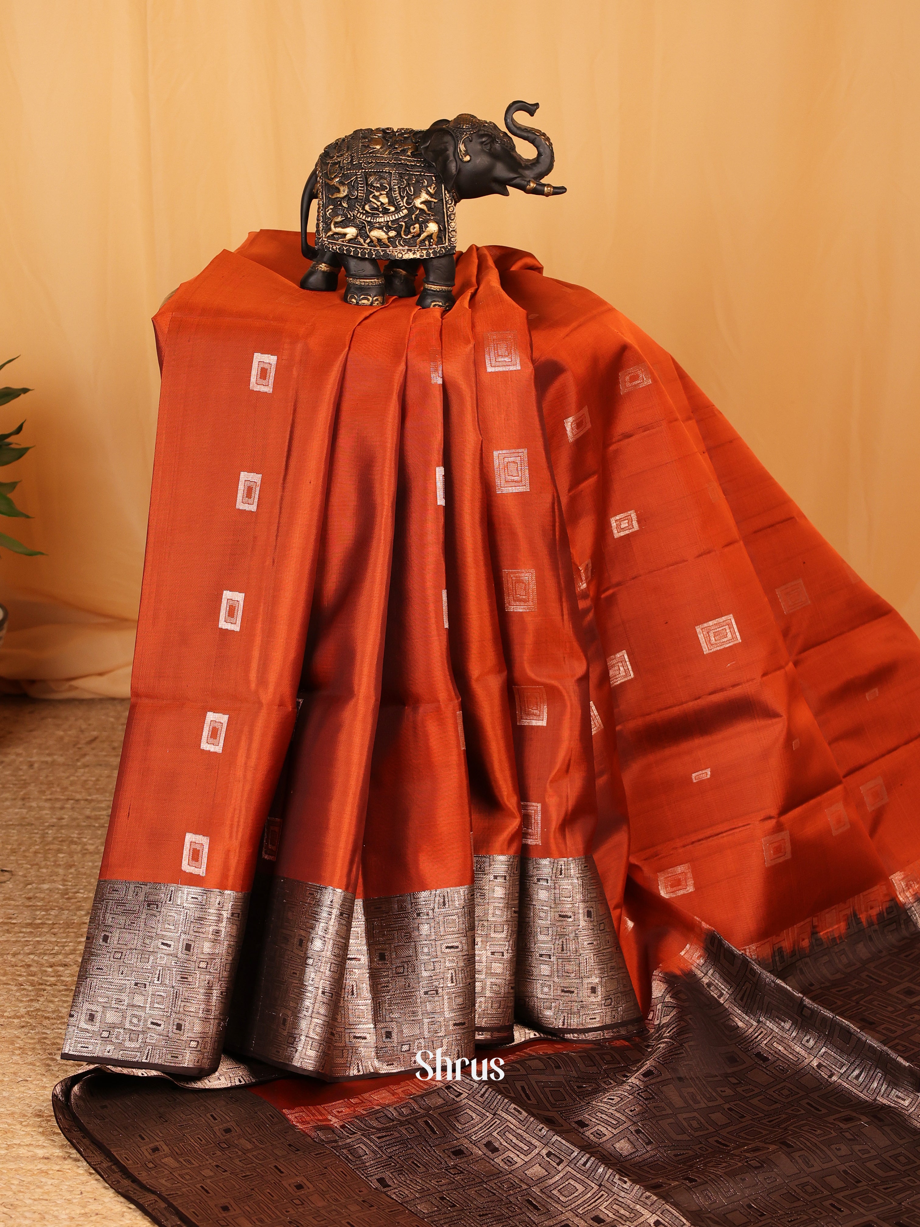 Rust & Brown - Soft Silk Saree - Shop on Shrus.com