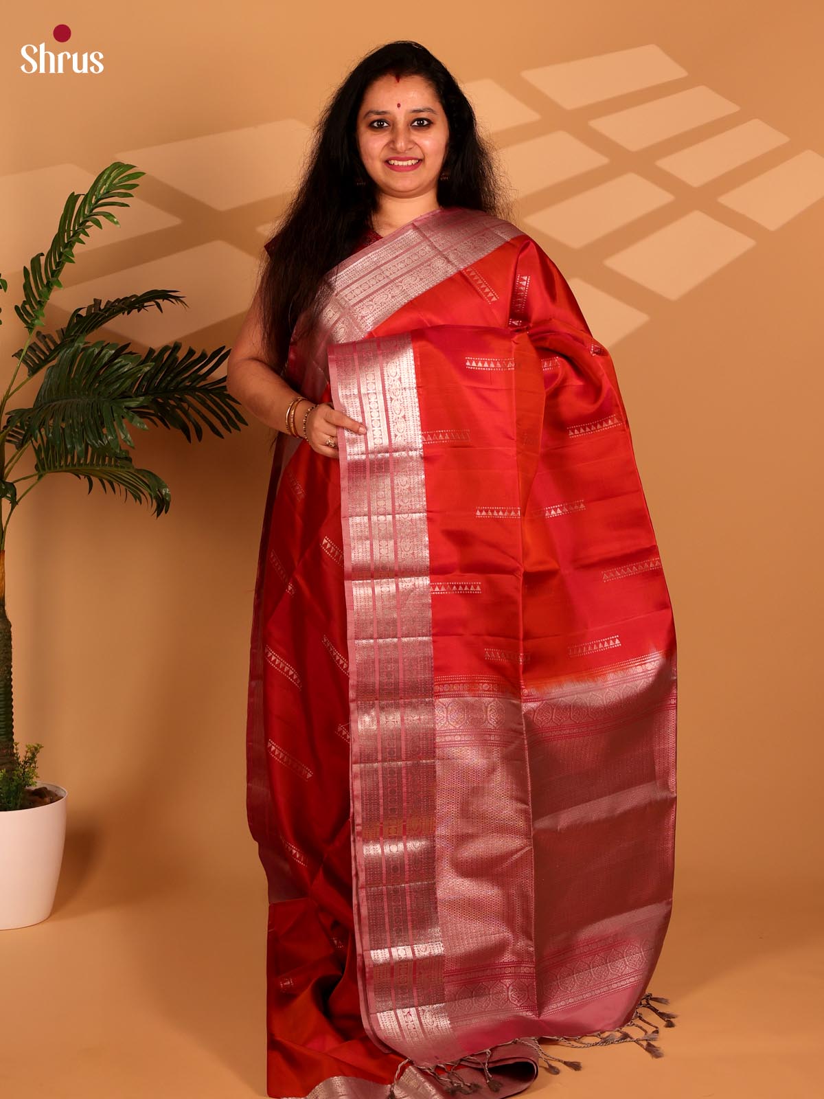 Red & Pink - Soft Silk Saree - Shop on Shrus.com
