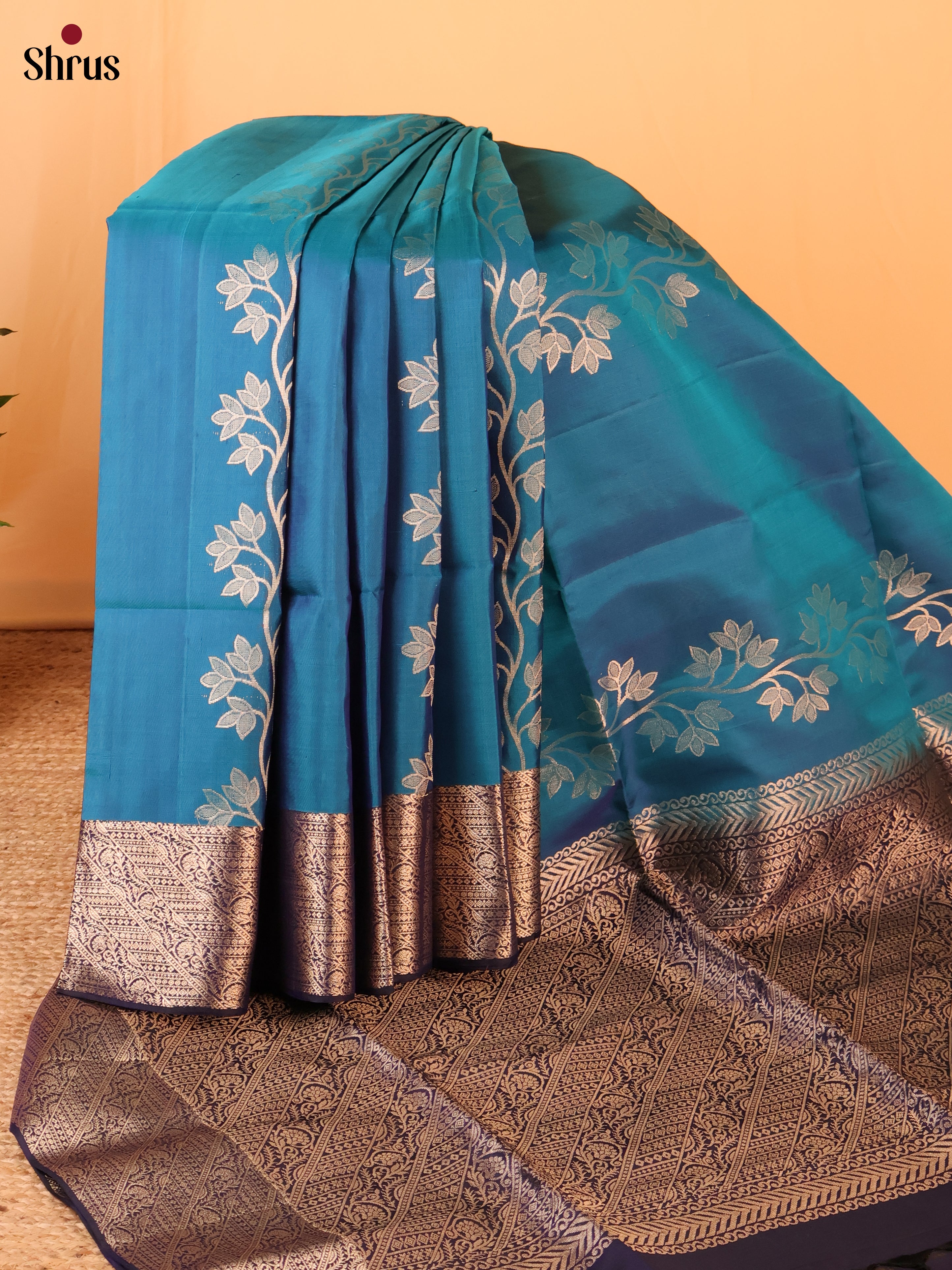 Blue & Navy Blue- Soft Silk Saree - Shop on Shrus.com