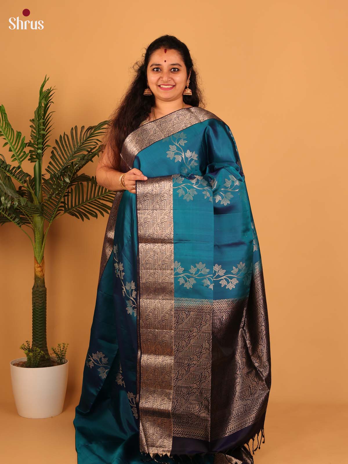 Blue & Navy Blue- Soft Silk Saree - Shop on Shrus.com