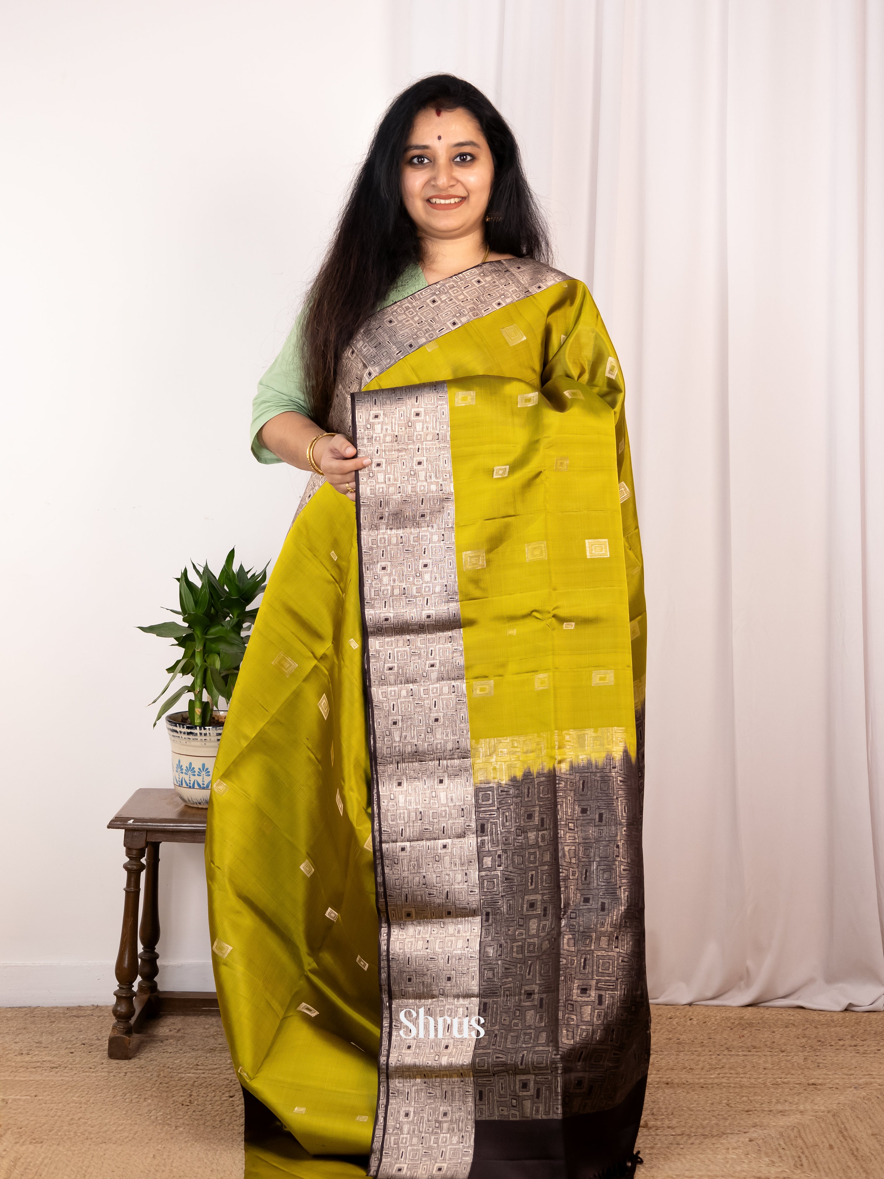 Green & Brown - Soft Silk Saree - Shop on Shrus.com