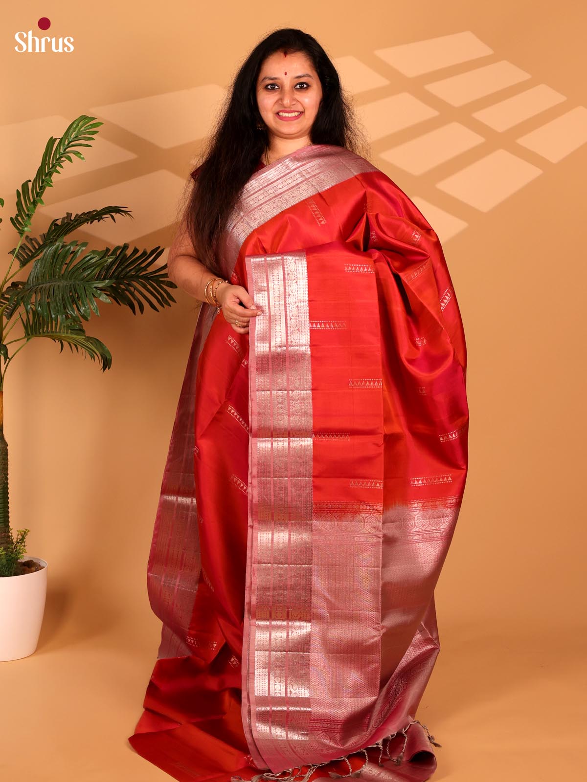 Red & Dusty Pink- Soft Silk Saree - Shop on Shrus.com