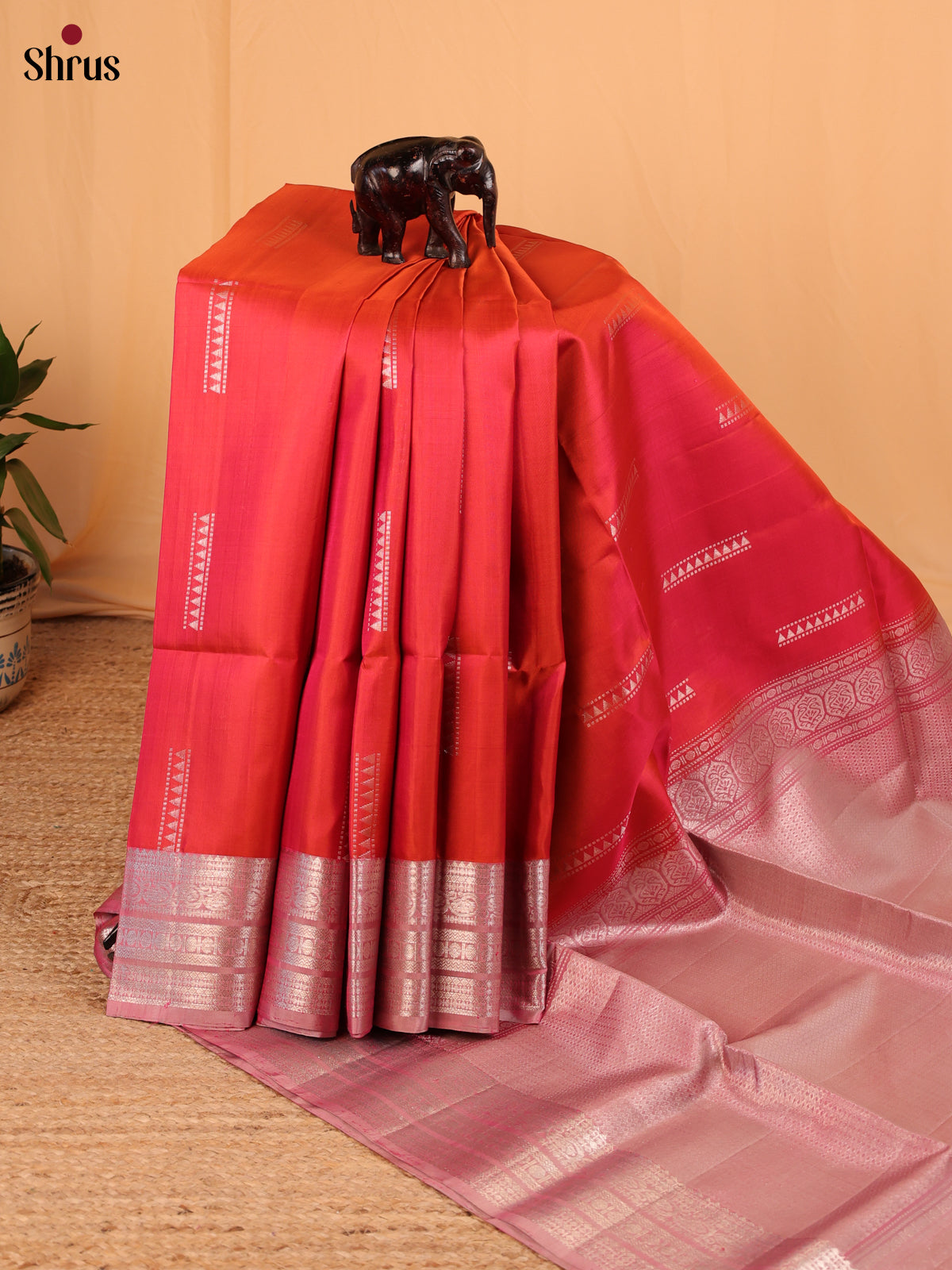 Red & Dusty Pink- Soft Silk Saree - Shop on Shrus.com