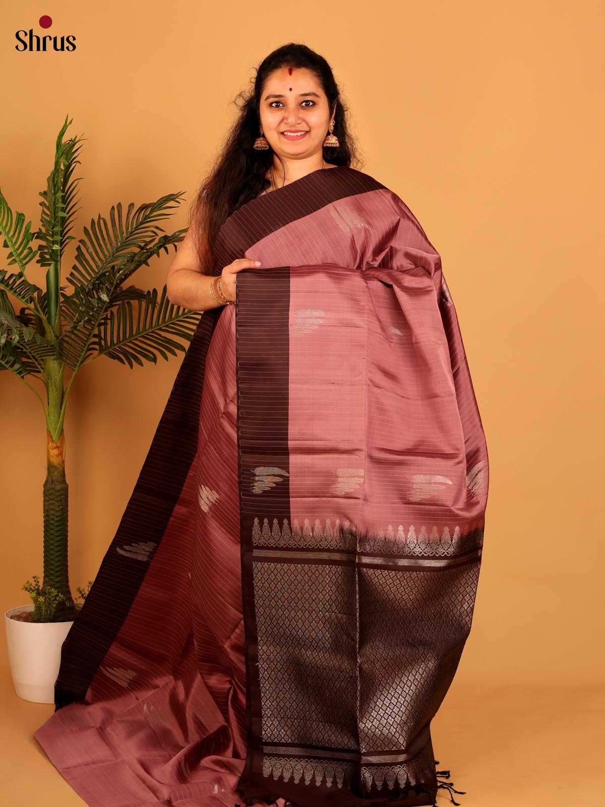 Dusty Brown & Brown- Soft Silk Saree - Shop on Shrus.com
