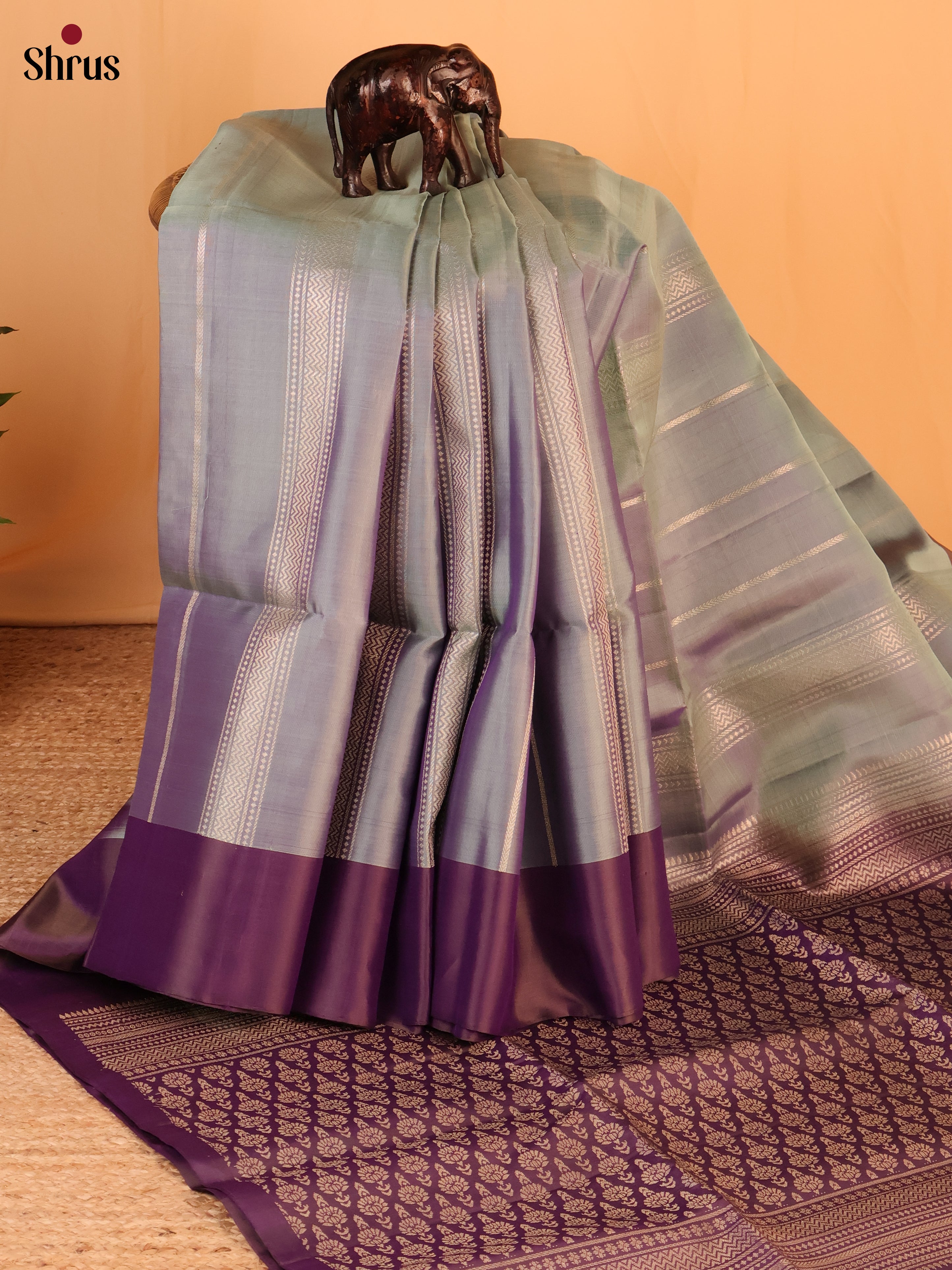 Grey & Purple - Soft Silk Saree - Shop on Shrus.com