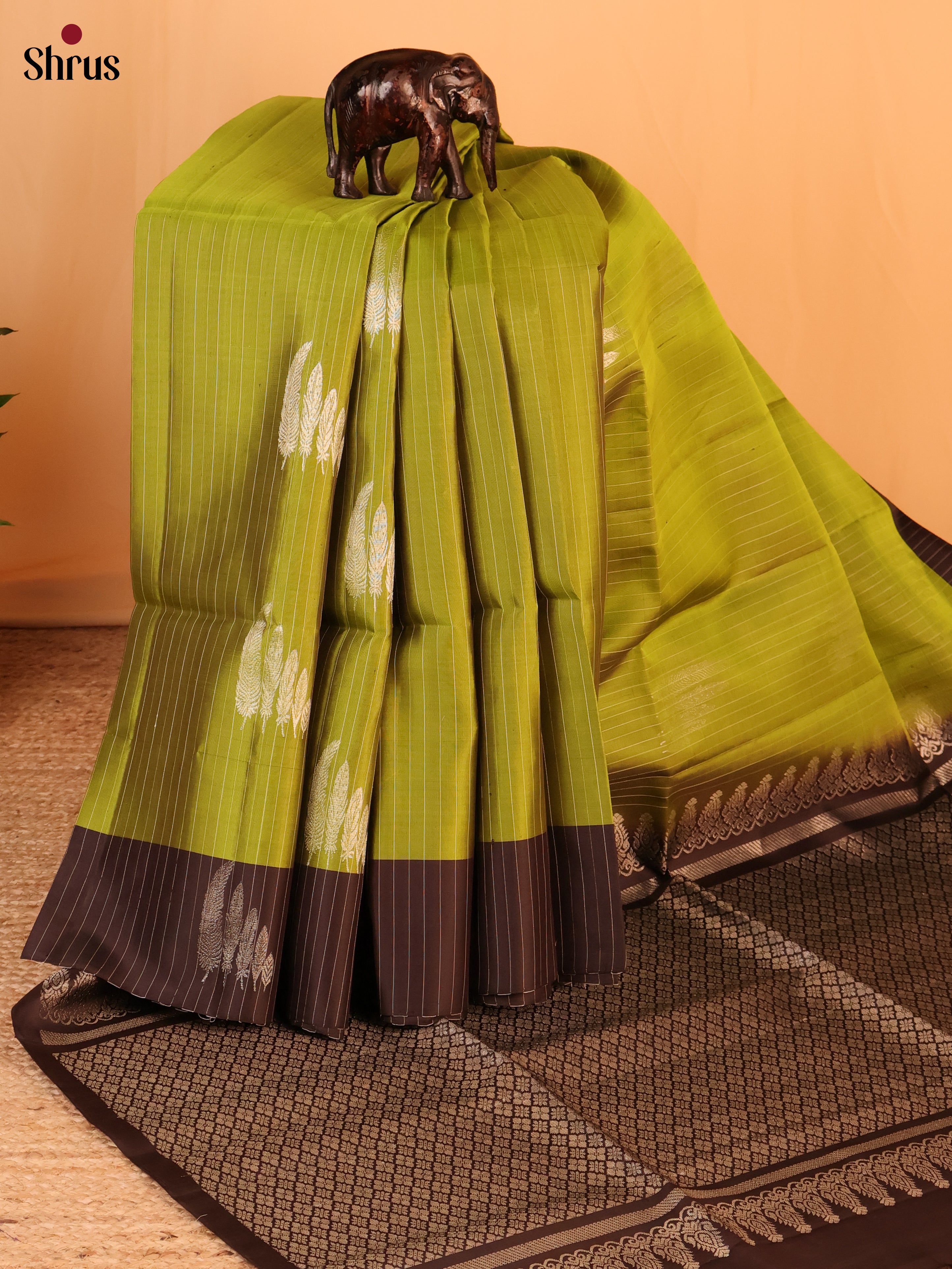 Green & Brown - Soft Silk Saree - Shop on Shrus.com