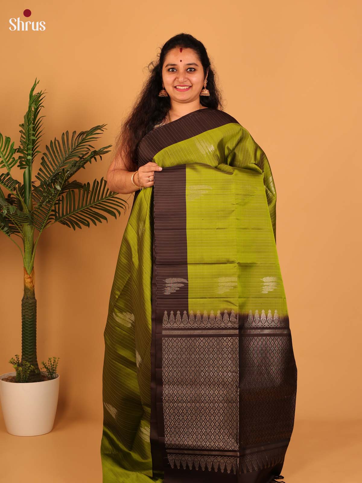 Green & Brown - Soft Silk Saree - Shop on Shrus.com