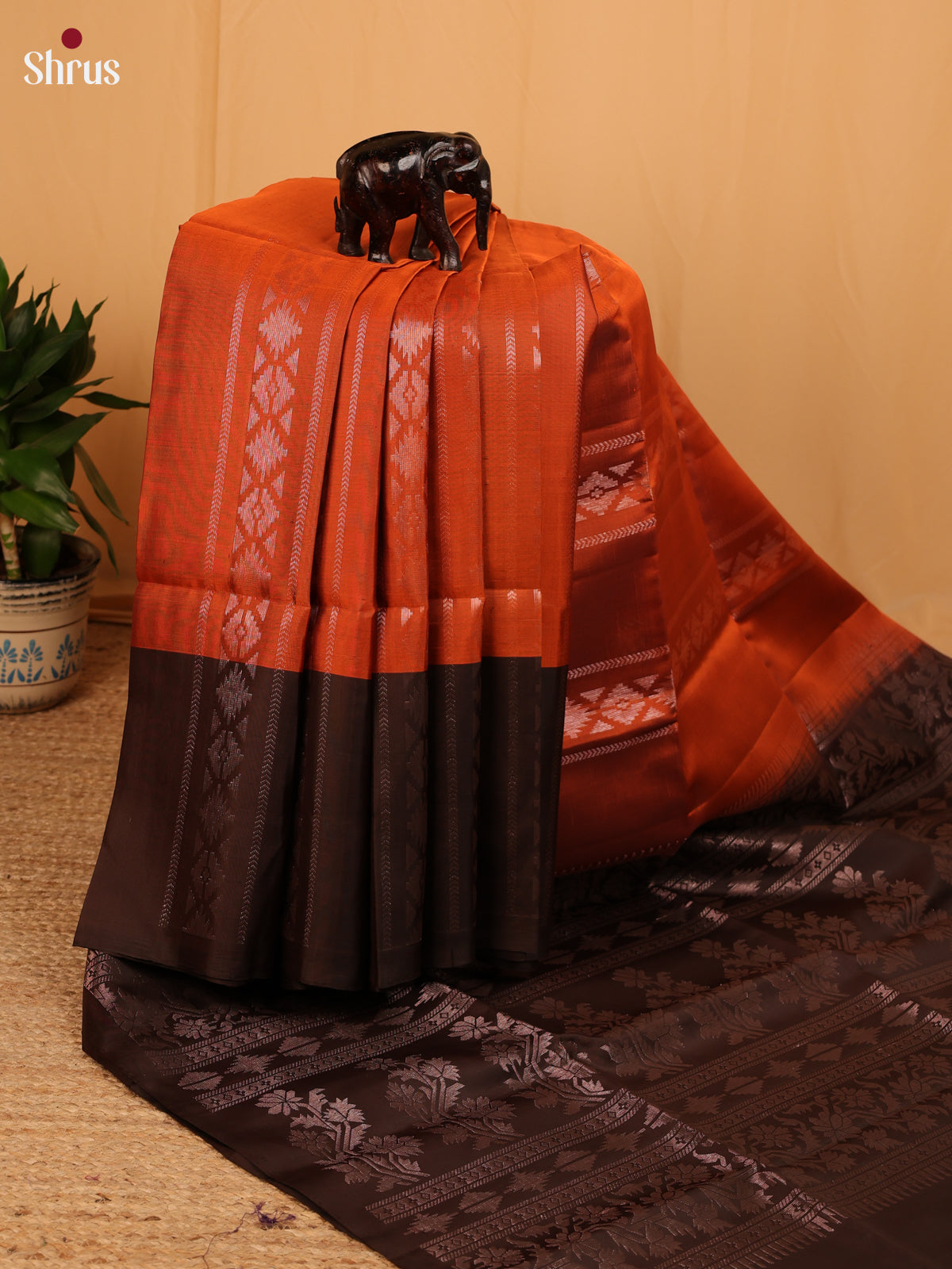 Rust & Brown - Soft Silk Saree - Shop on Shrus.com