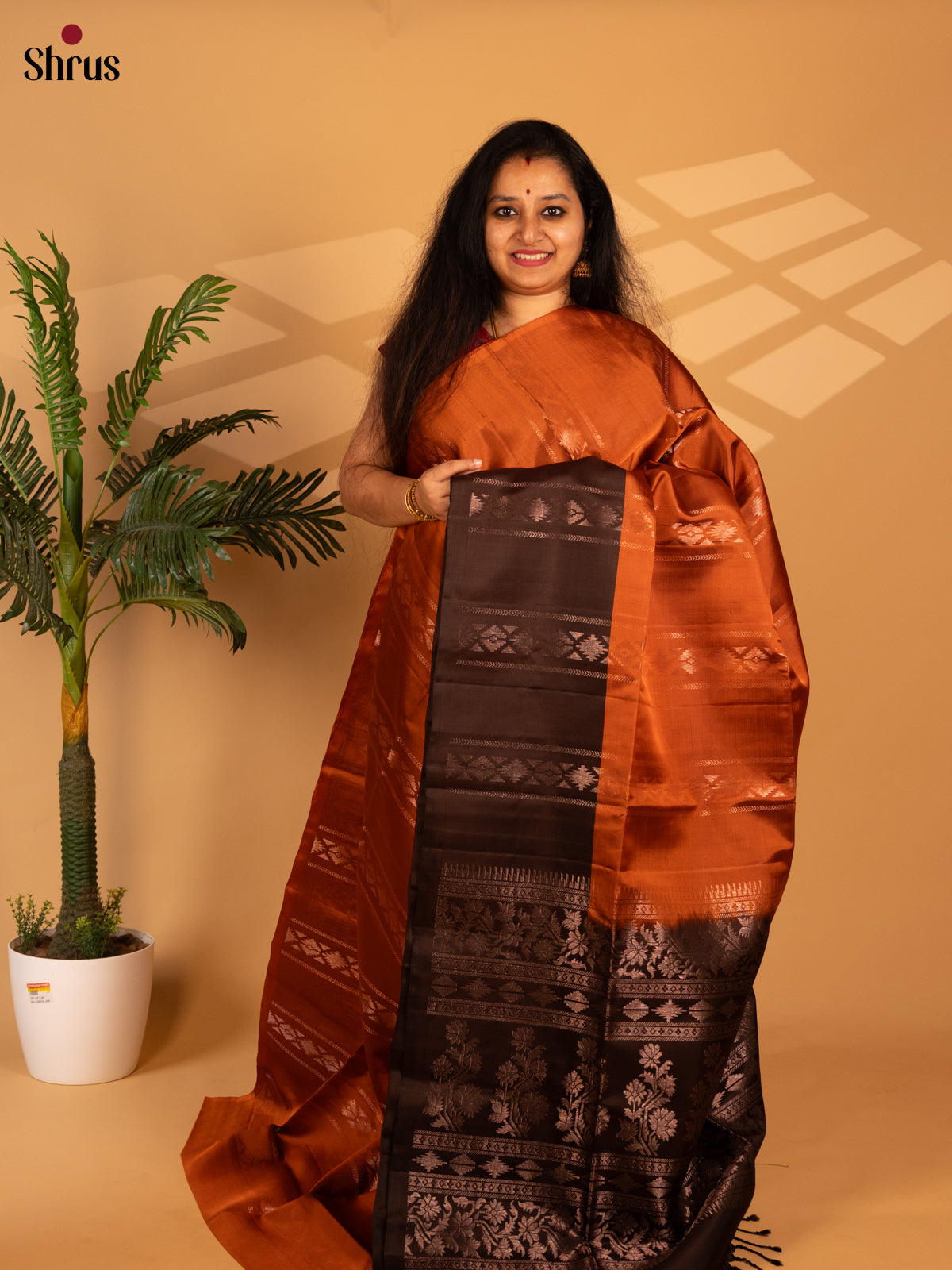 Rust & Brown - Soft Silk Saree - Shop on Shrus.com