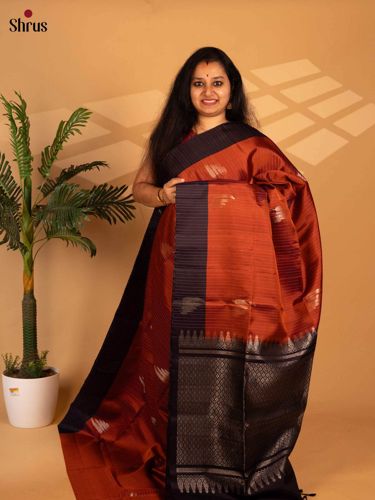 Rust & Brown - Soft Silk Saree - Shop on Shrus.com