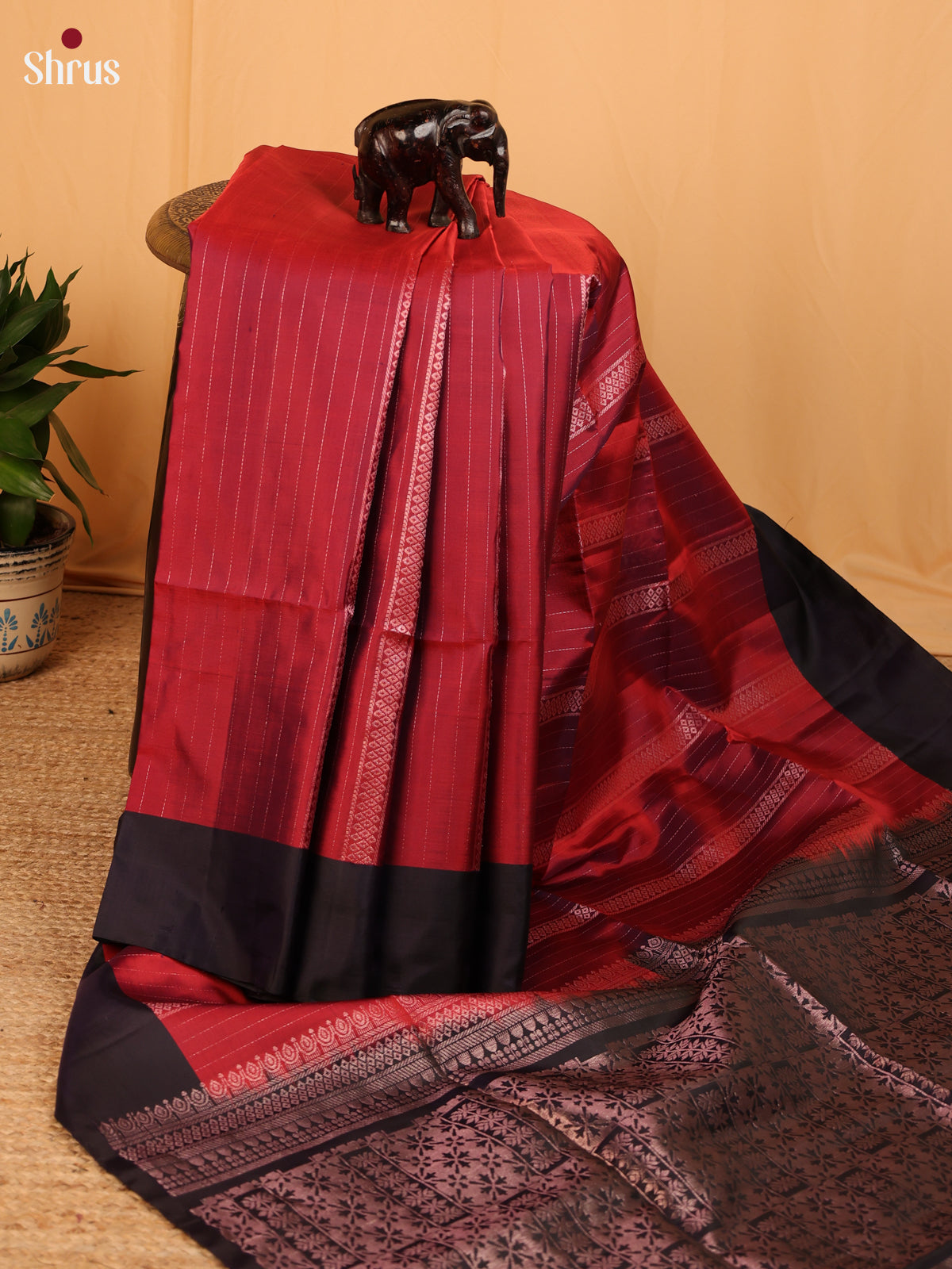 Maroon & Brown - Soft Silk Saree - Shop on Shrus.com