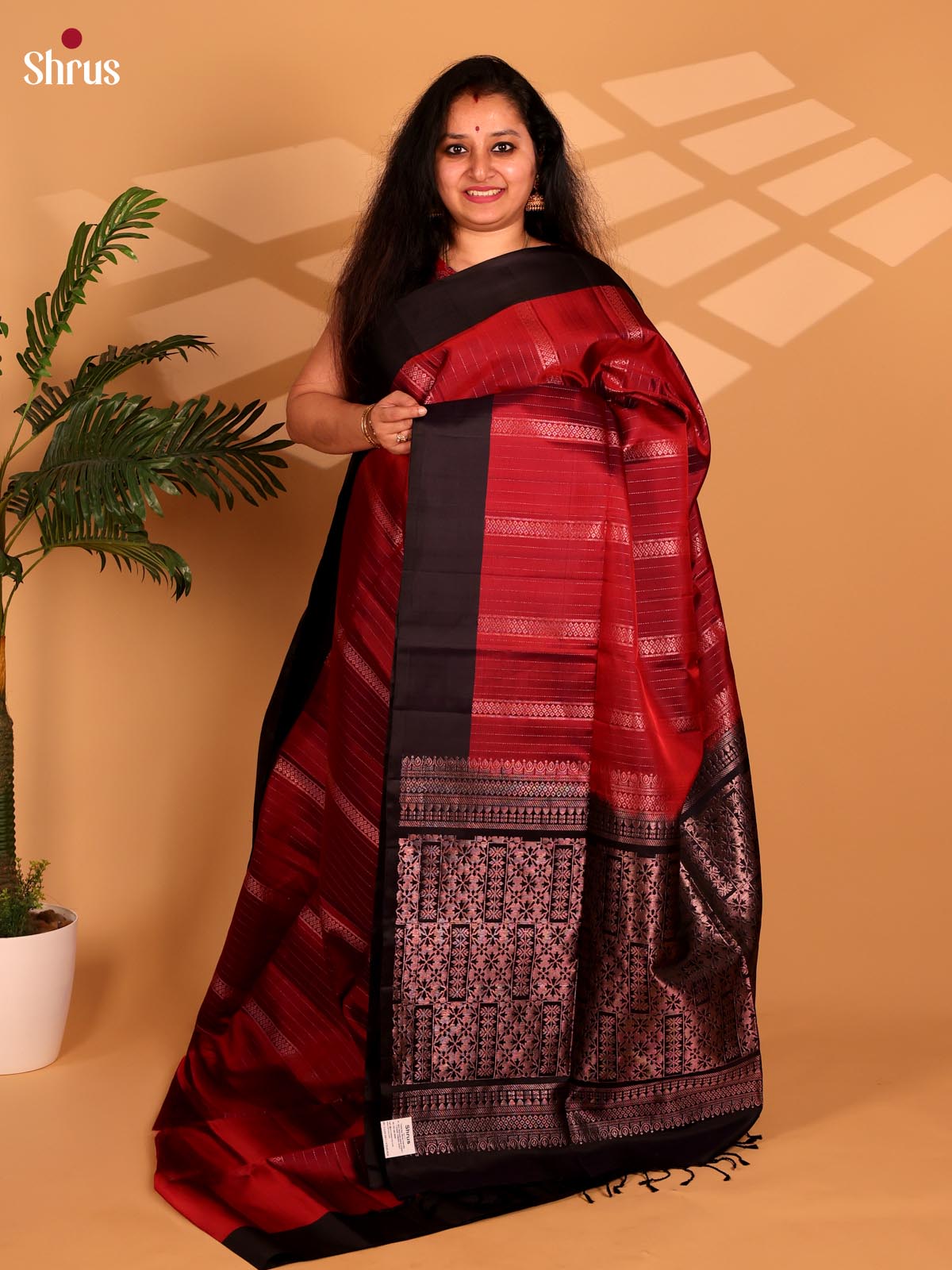 Maroon & Brown - Soft Silk Saree - Shop on Shrus.com