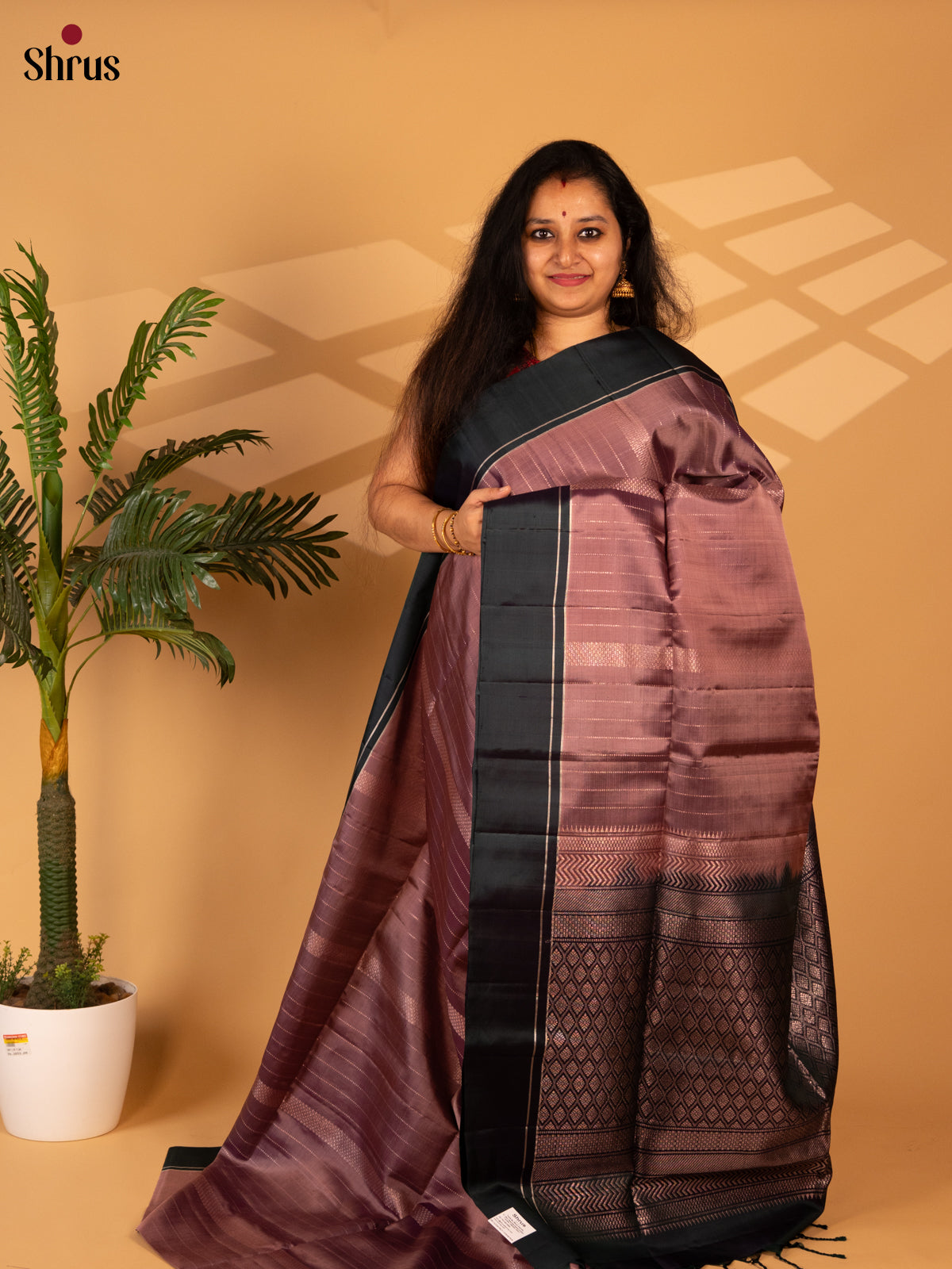 Dusty Brown & Dark Green- Soft Silk Saree - Shop on Shrus.com