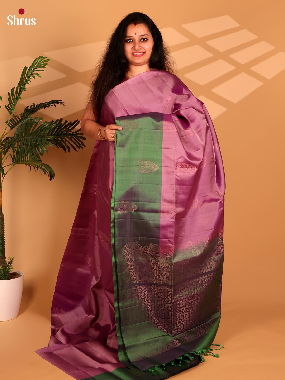 Pink & Green - Soft Silk Saree - Shop on Shrus.com
