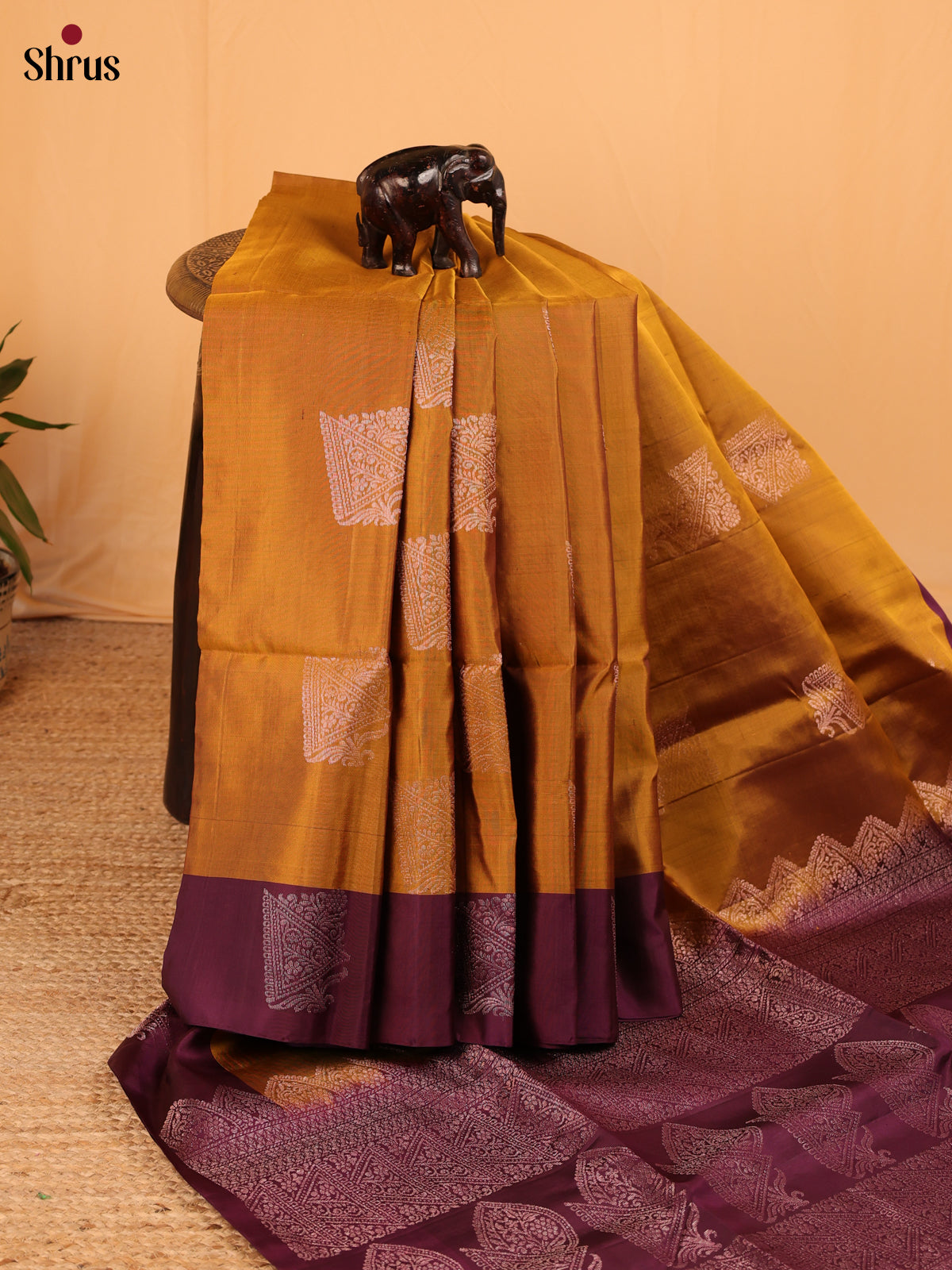 Mustard & Maroon - Soft Silk Saree - Shop on Shrus.com