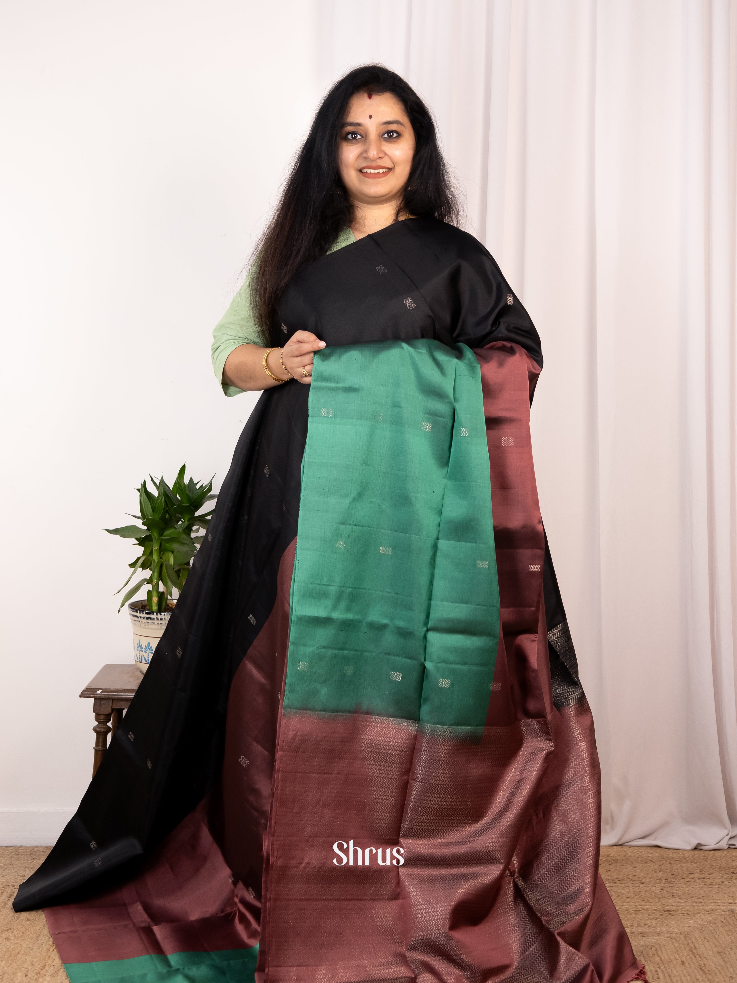 Black & Green - Soft Silk Saree - Shop on Shrus.com