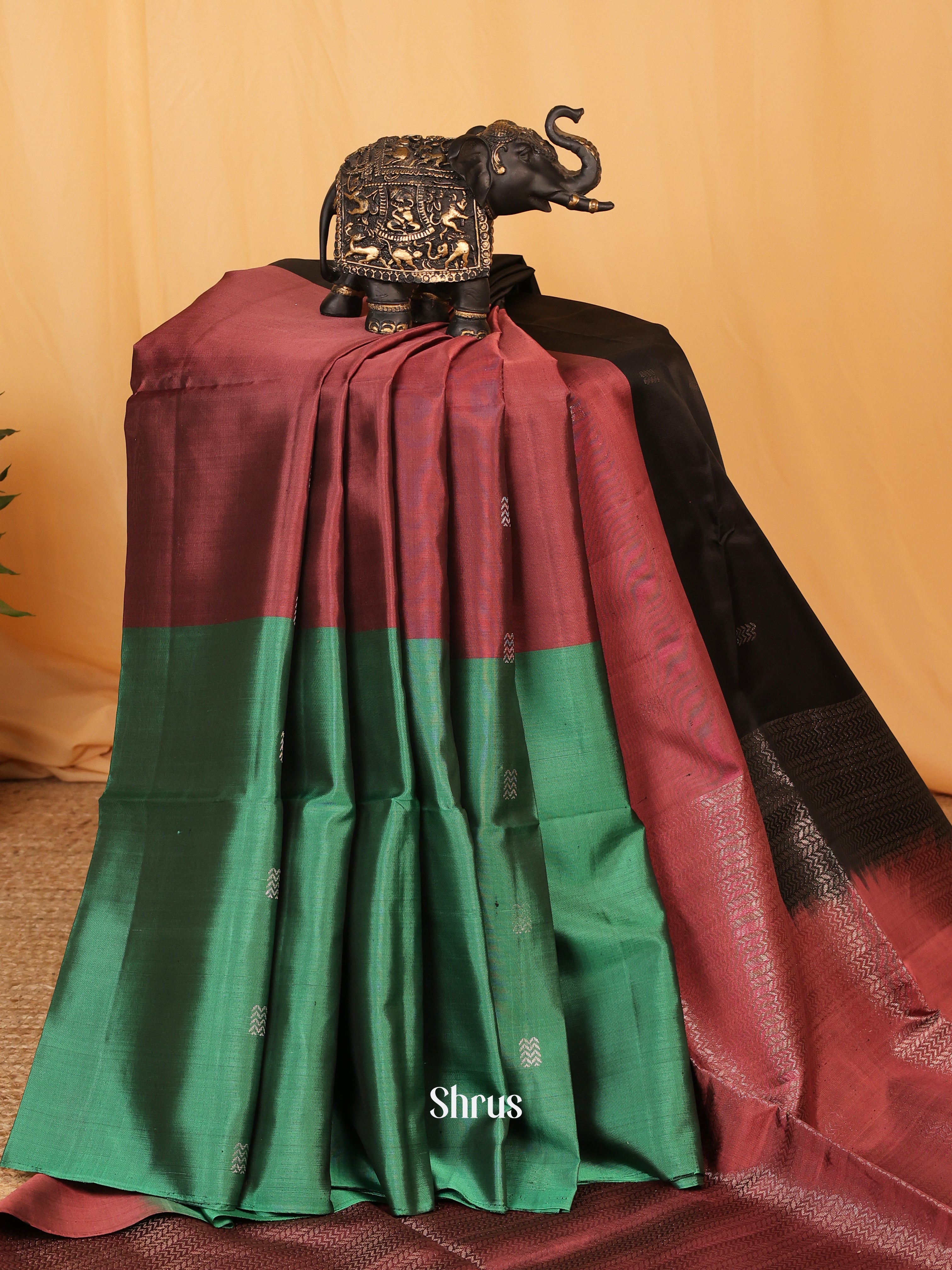 Black & Green - Soft Silk Saree - Shop on Shrus.com