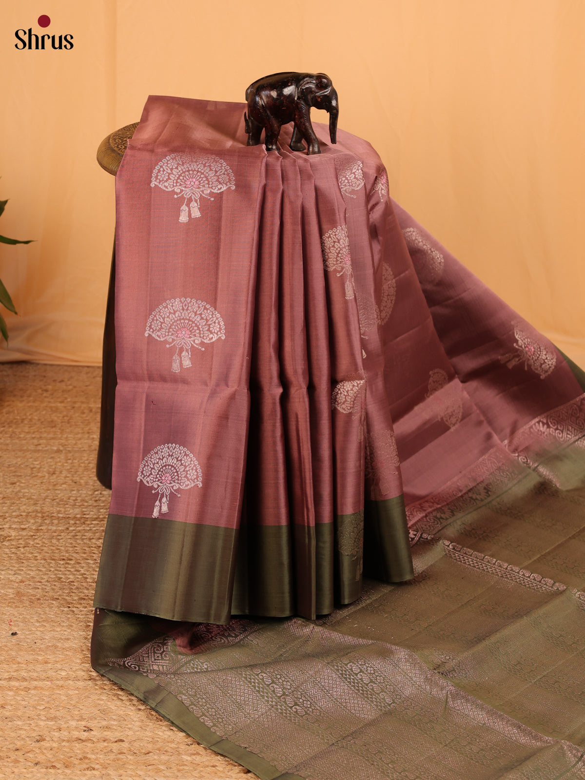 Dusty Pink & Green- Soft Silk Saree - Shop on Shrus.com