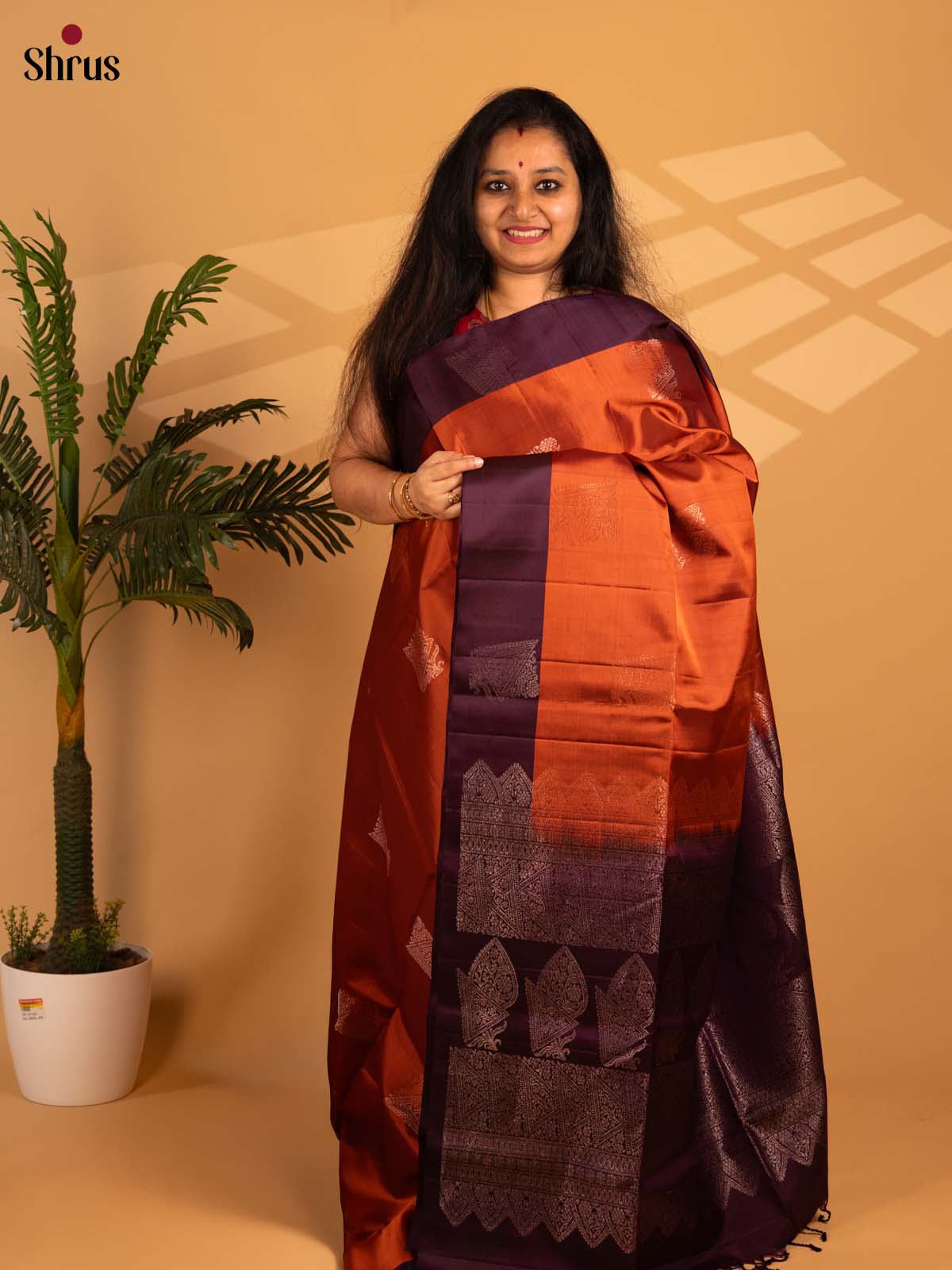 Rust & Wine - Soft Silk Saree - Shop on Shrus.com