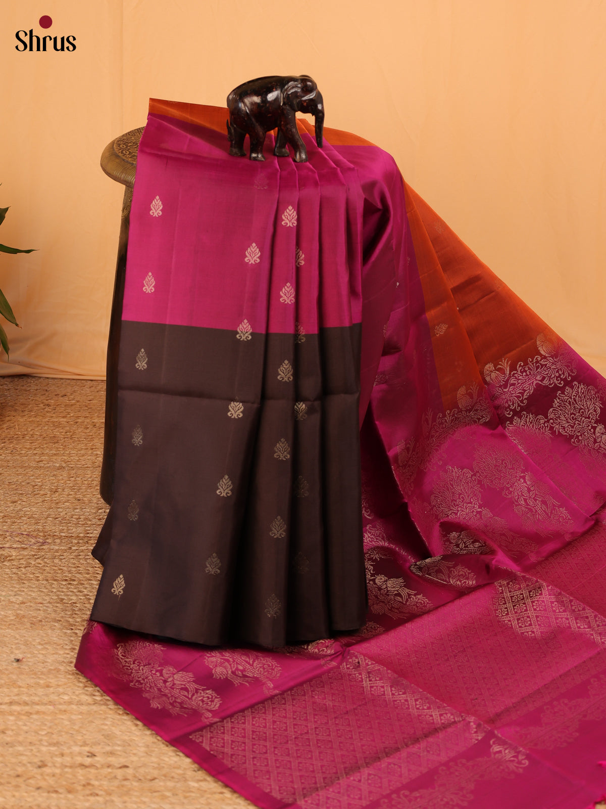 Rust, Purple & Brown - Soft Silk Saree - Shop on Shrus.com