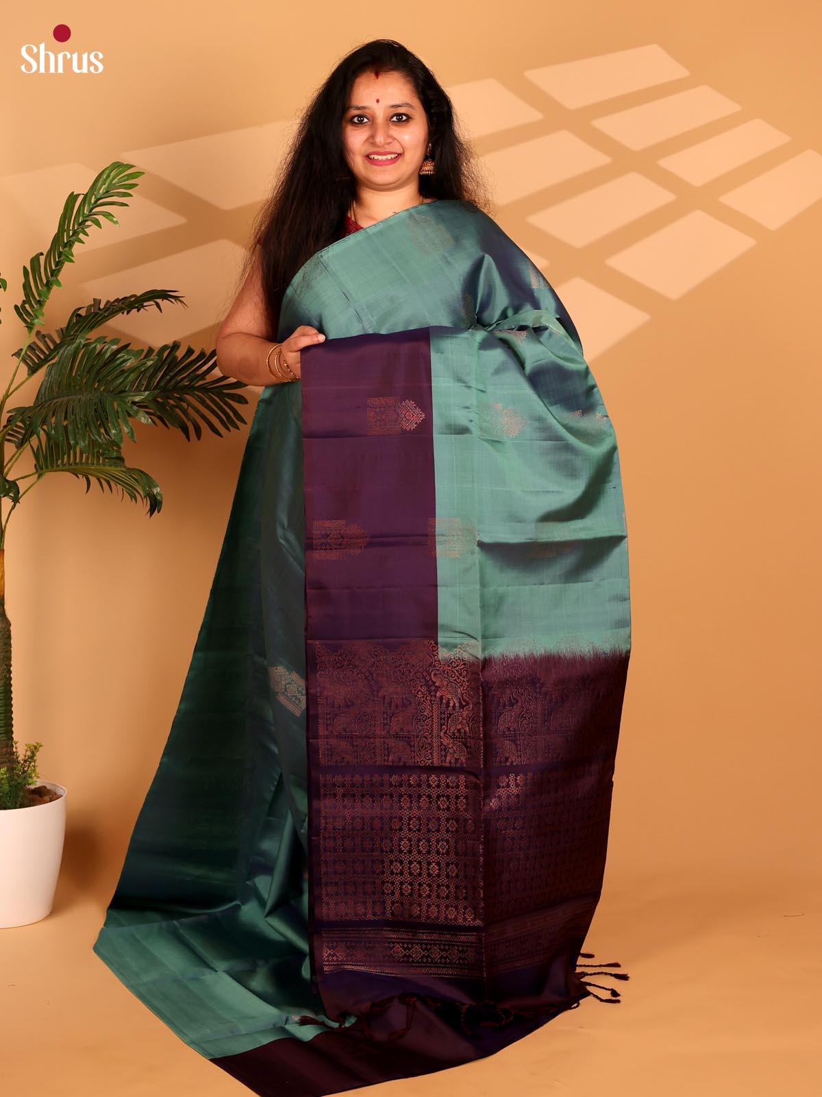 Green & Purple - Soft Silk Saree - Shop on Shrus.com