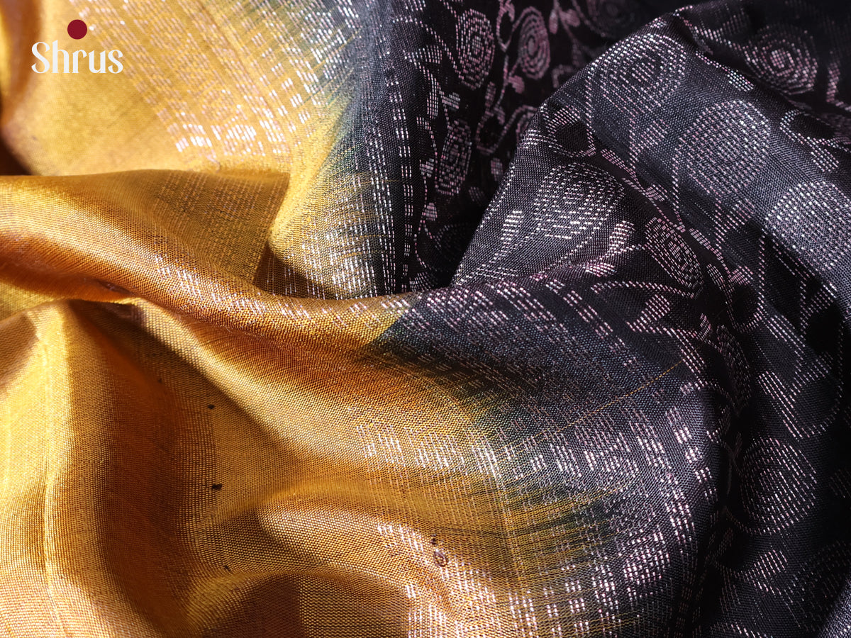 Mustard & Black - Soft Silk Saree - Shop on Shrus.com