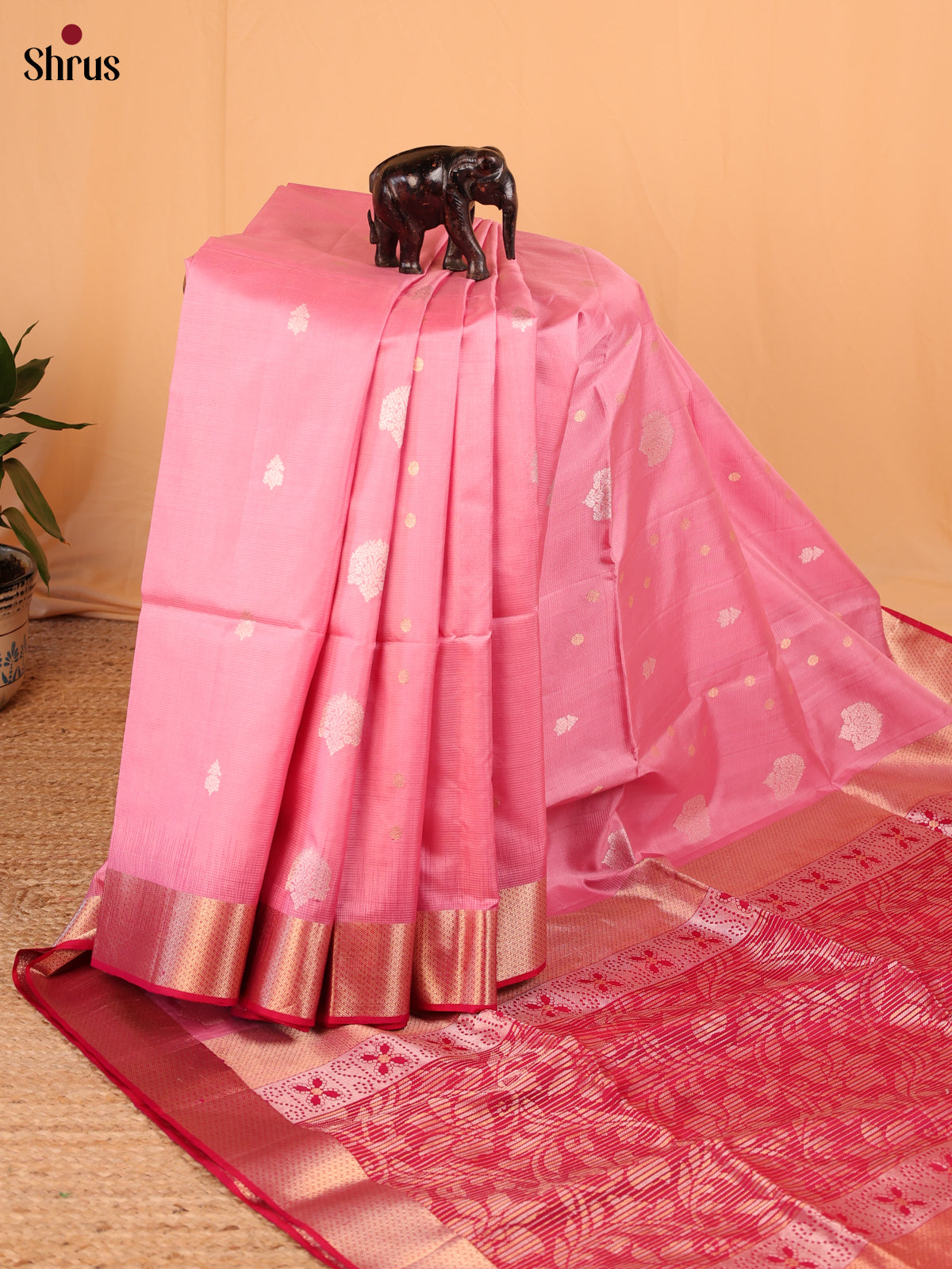 Pink & Red- Soft Silk Saree - Shop on Shrus.com