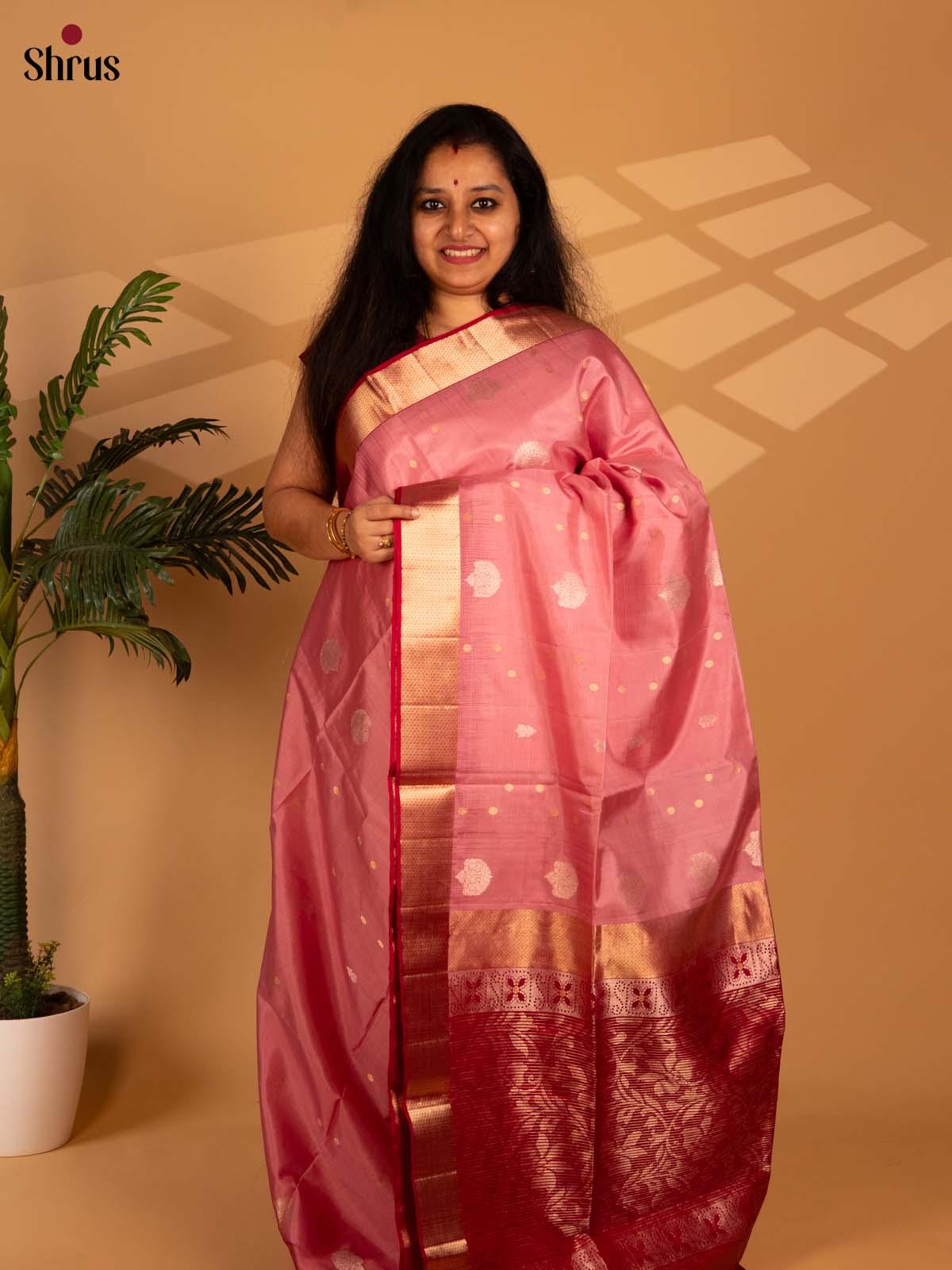 Pink & Red- Soft Silk Saree - Shop on Shrus.com