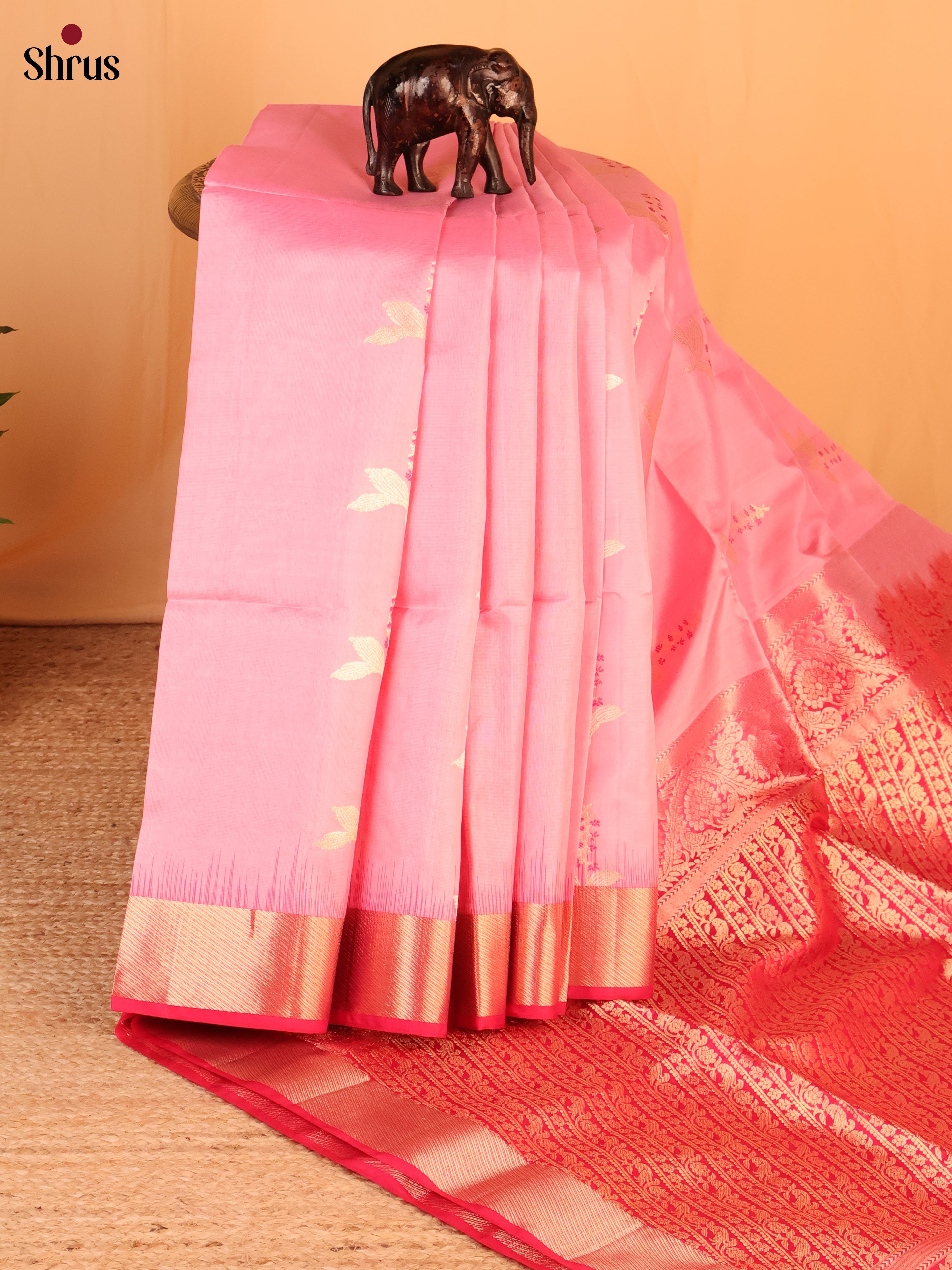 Pink & Red - Soft Silk Saree - Shop on Shrus.com