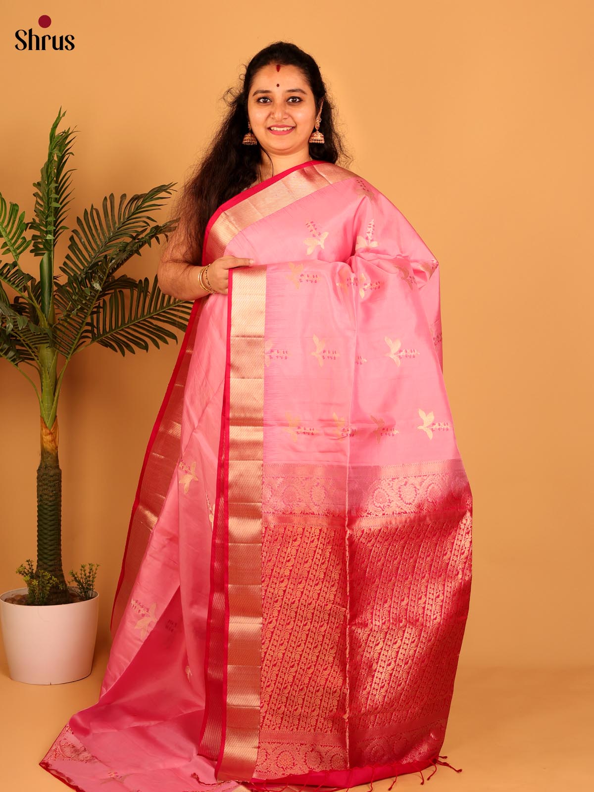 Pink & Red - Soft Silk Saree - Shop on Shrus.com