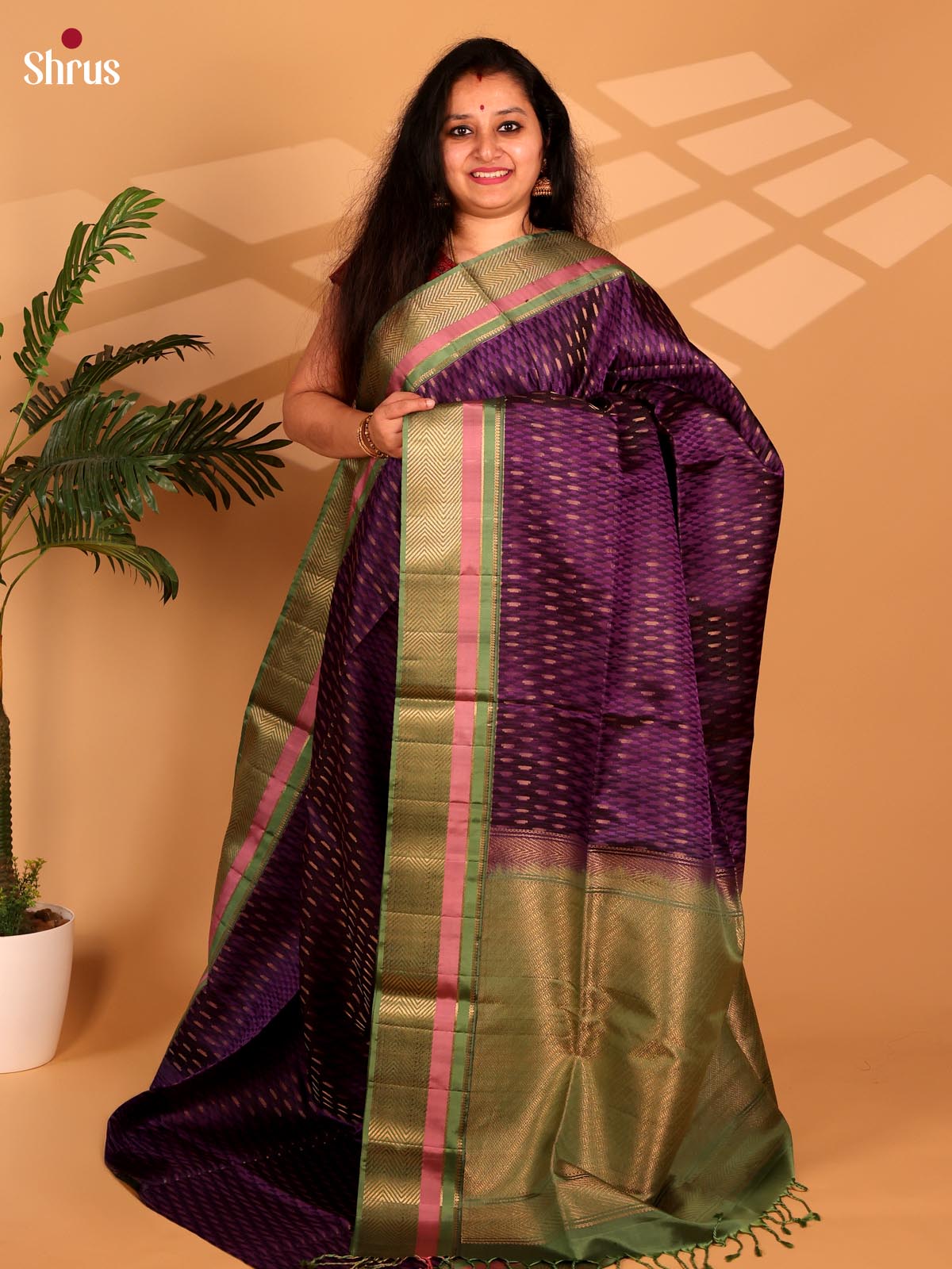 Violet & Green - Soft Silk Saree - Shop on Shrus.com