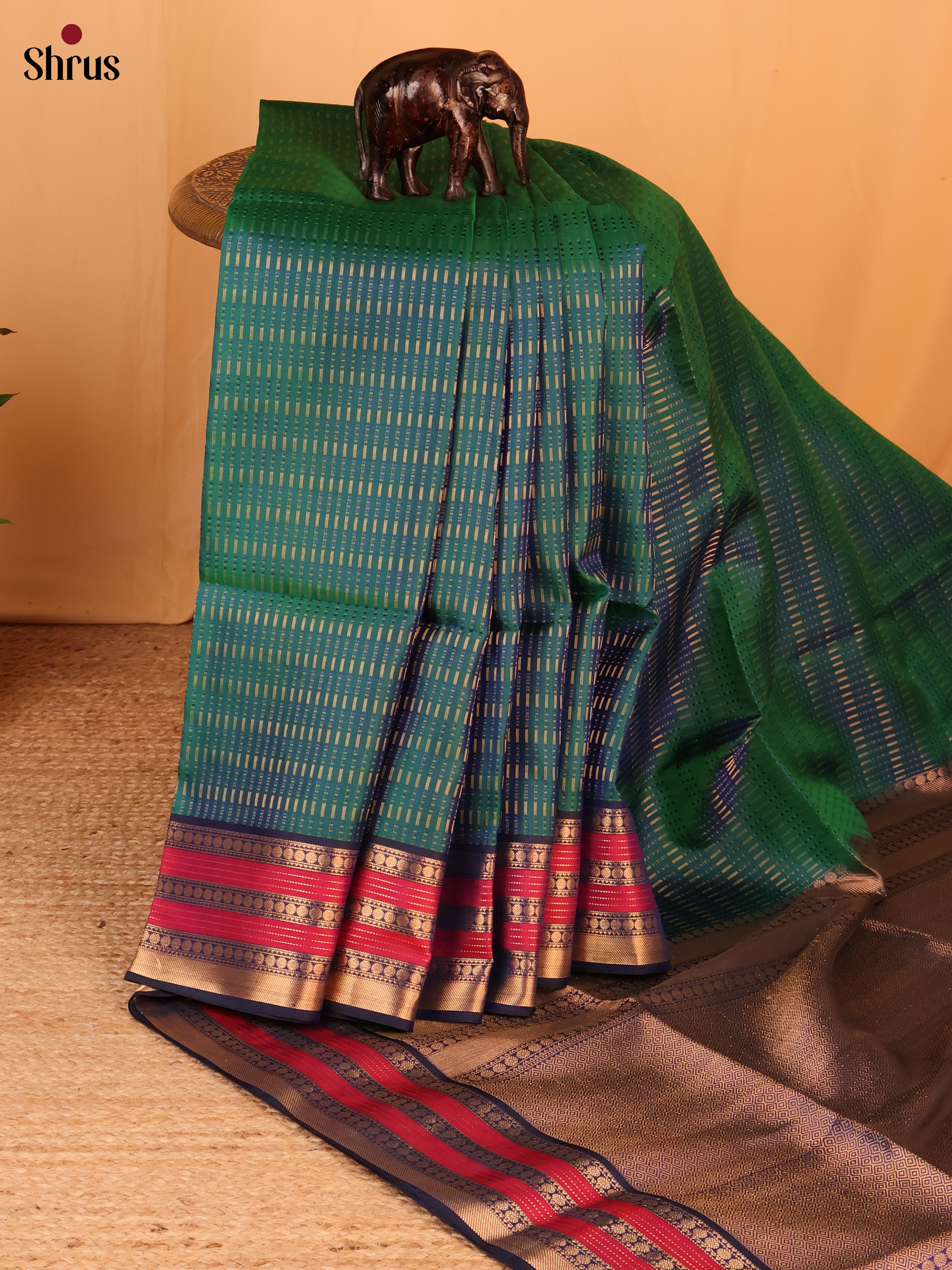 Green & Violet - Soft Silk Saree - Shop on Shrus.com