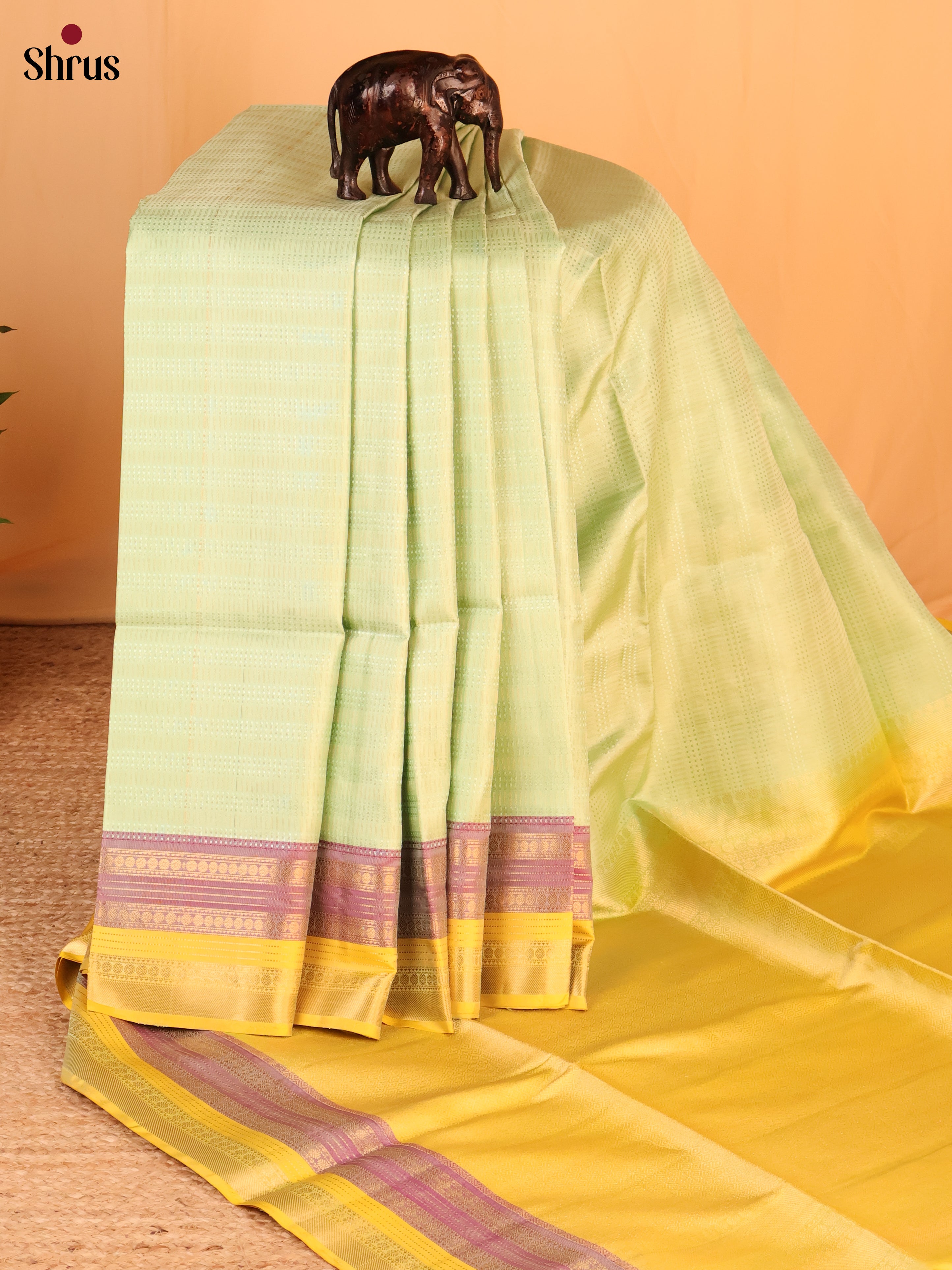 Green & Yellow - Soft Silk Saree - Shop on Shrus.com