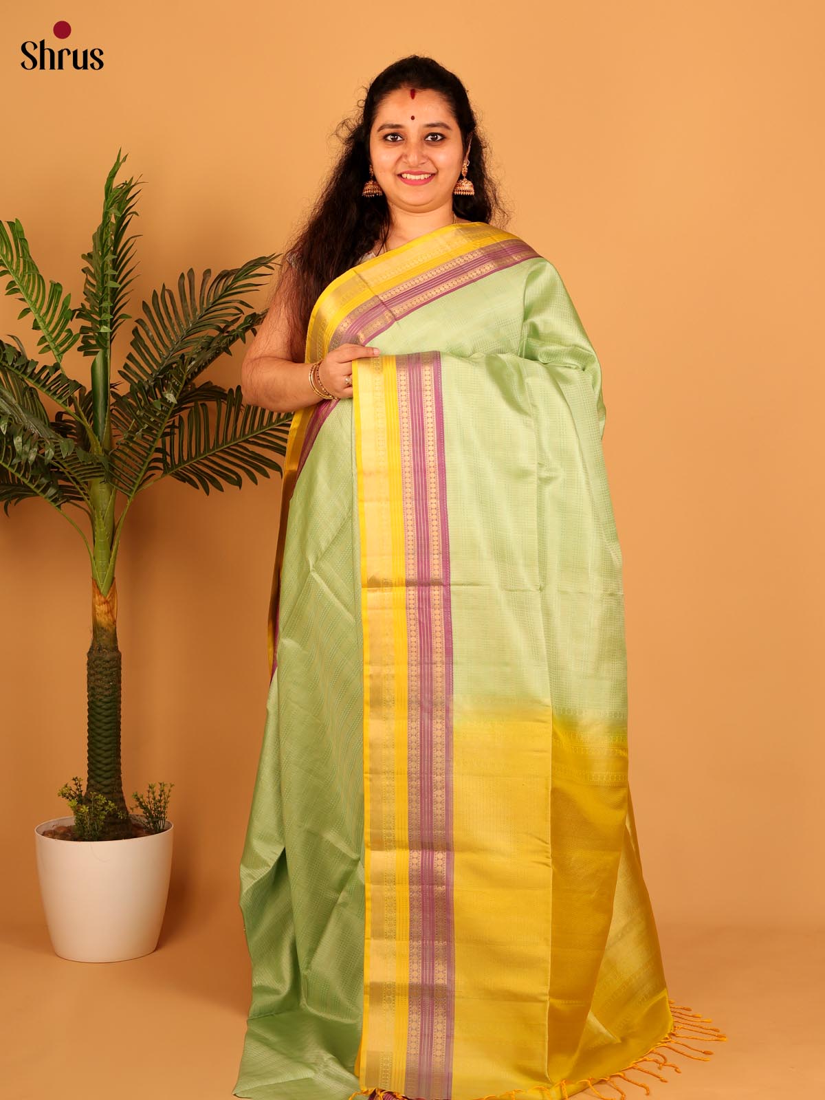 Green & Yellow - Soft Silk Saree - Shop on Shrus.com