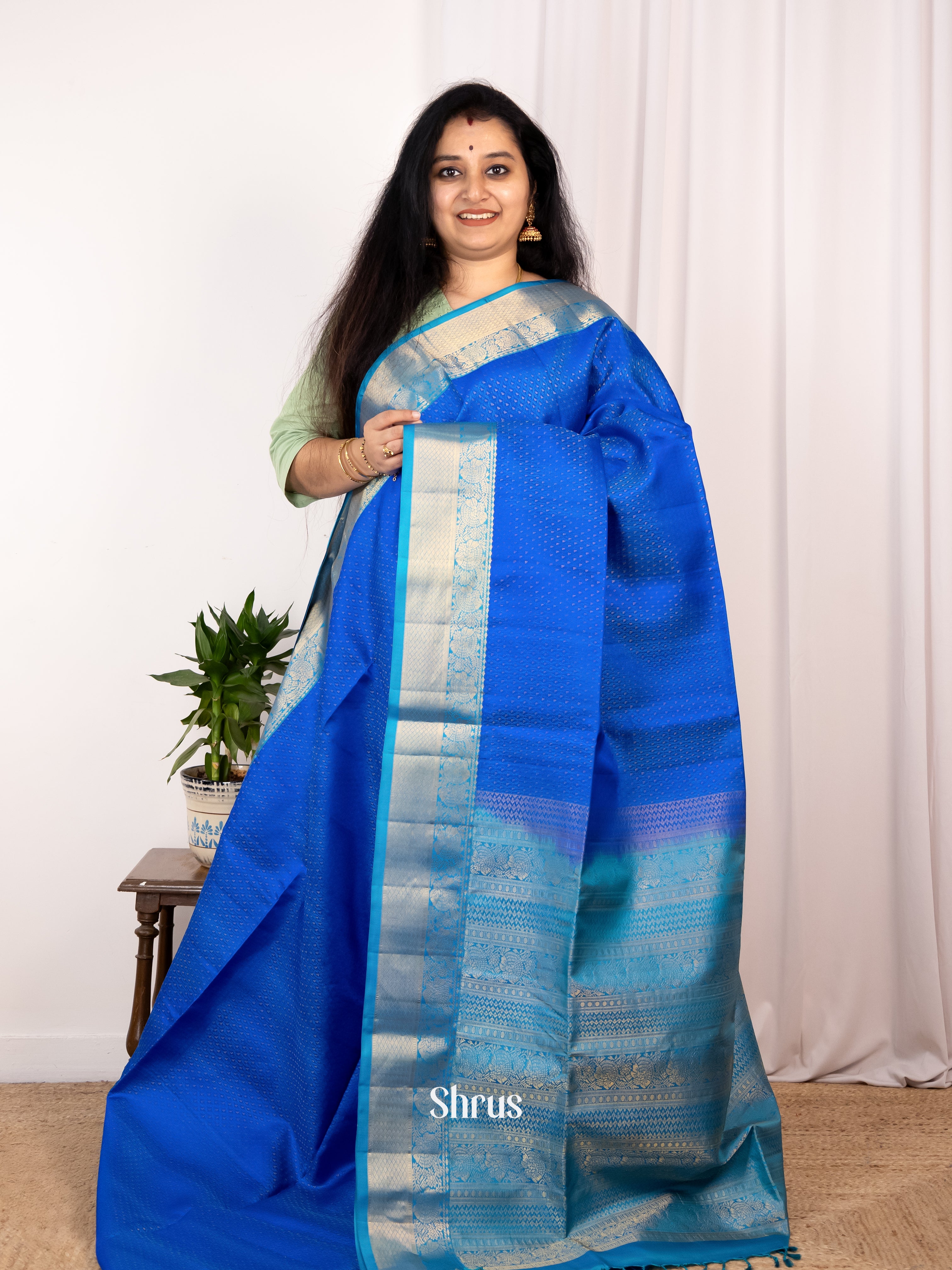 Blue & Teal - Soft Silk Saree - Shop on Shrus.com