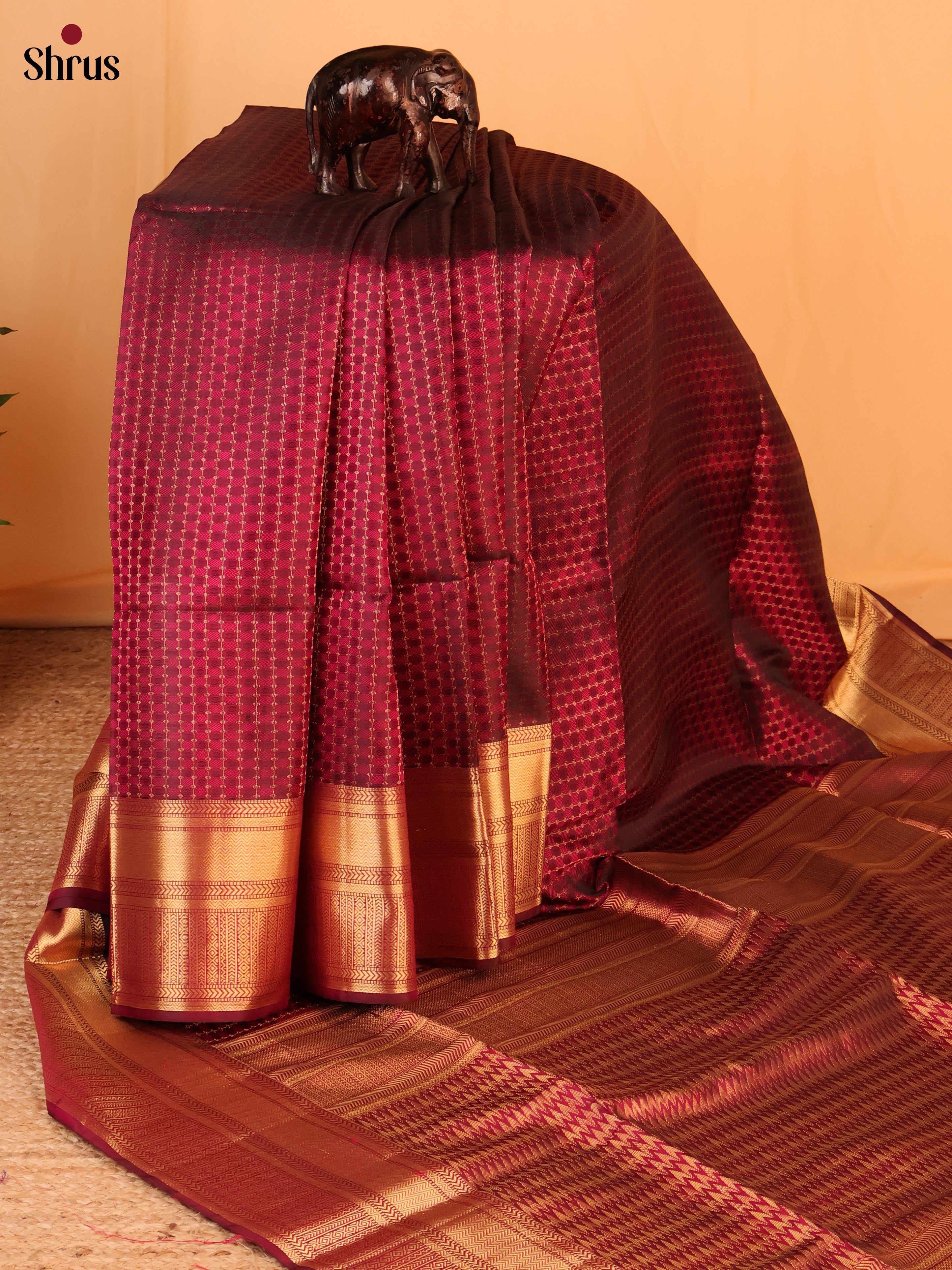 Wine(Single Tone)- Soft Silk Saree - Shop on Shrus.com