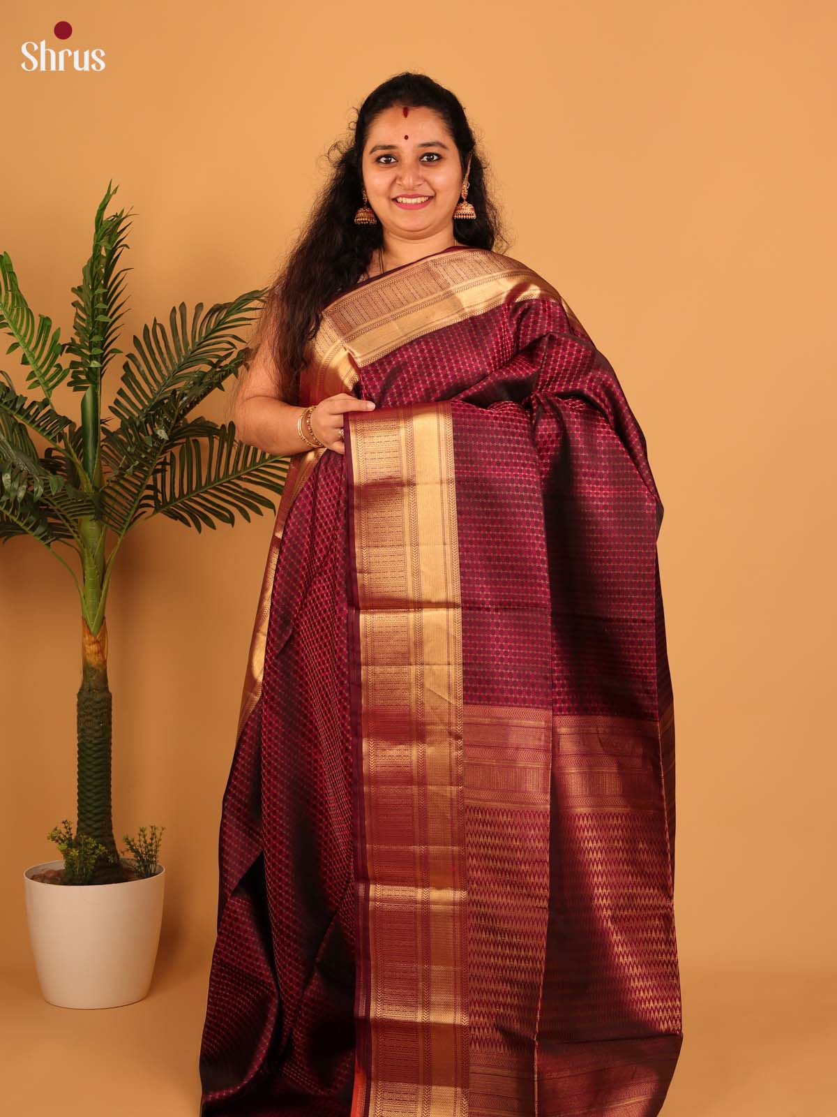 Wine(Single Tone)- Soft Silk Saree - Shop on Shrus.com