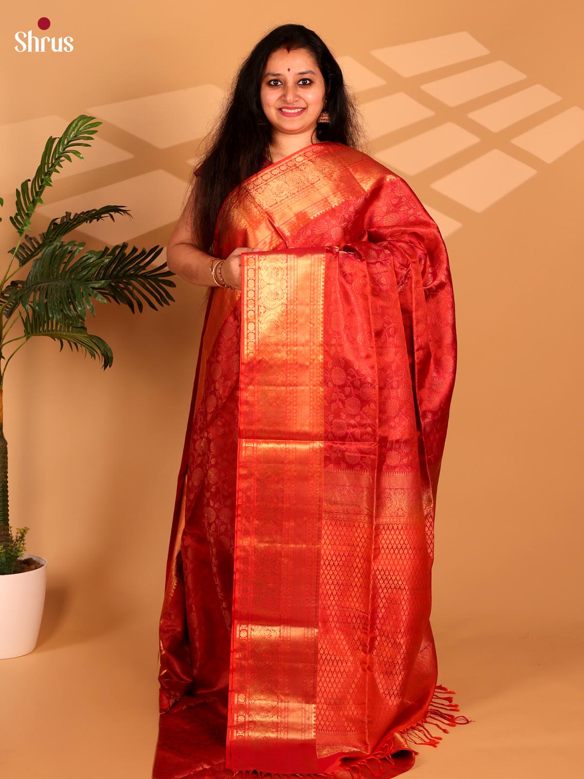 Chic Red Soft Silk Saree with Zari Floral Jacquard, Striking Zari Border & Brocade Pallu-1