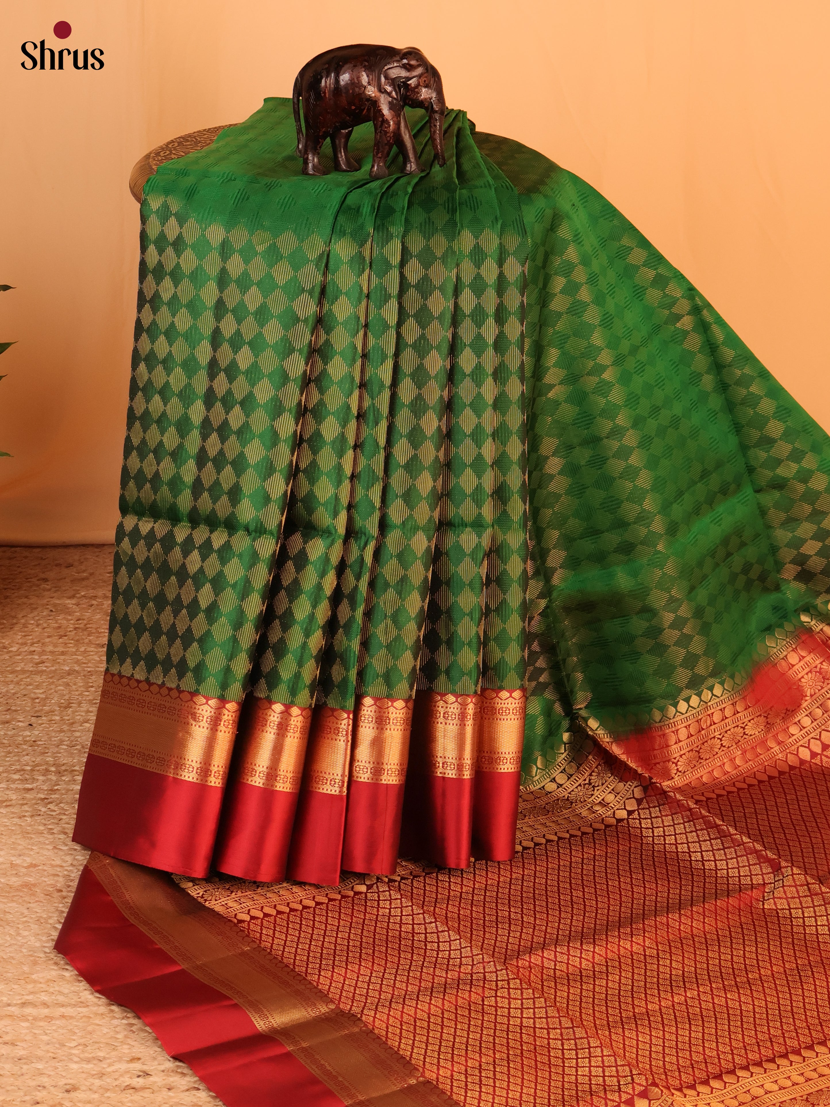 Green & Red - Soft Silk Saree - Shop on Shrus.com