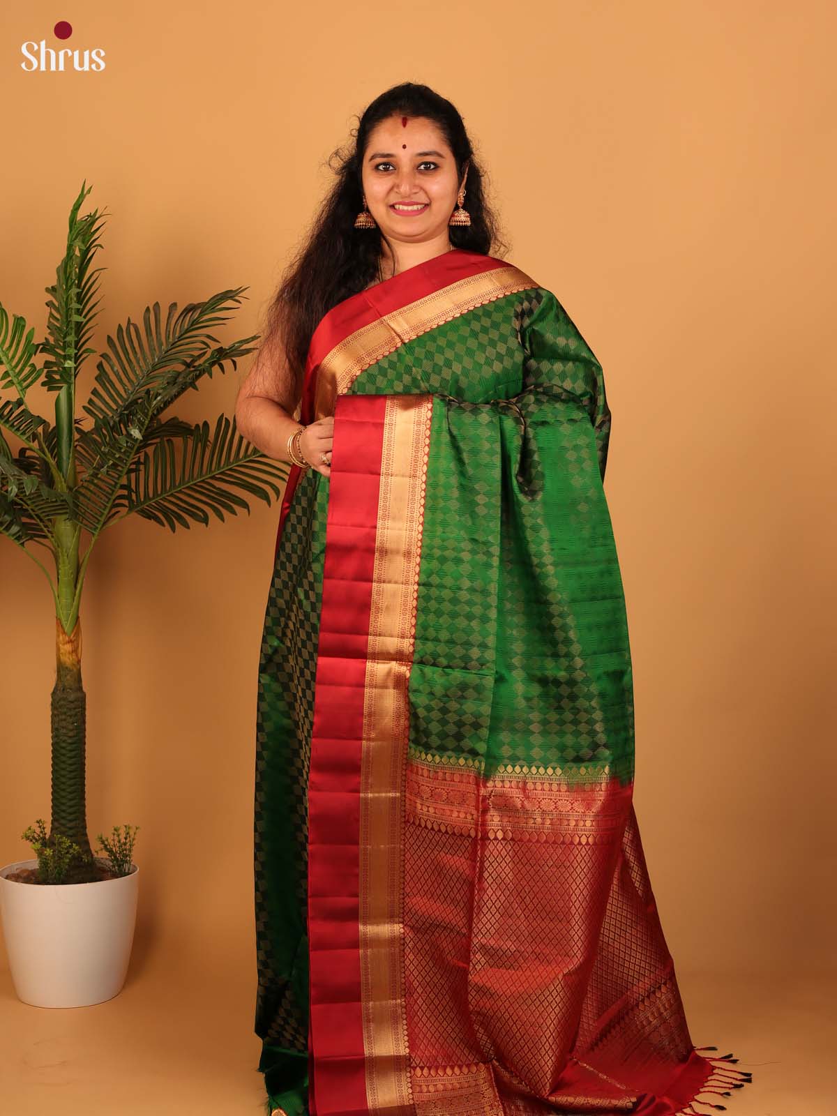 Green & Red - Soft Silk Saree - Shop on Shrus.com