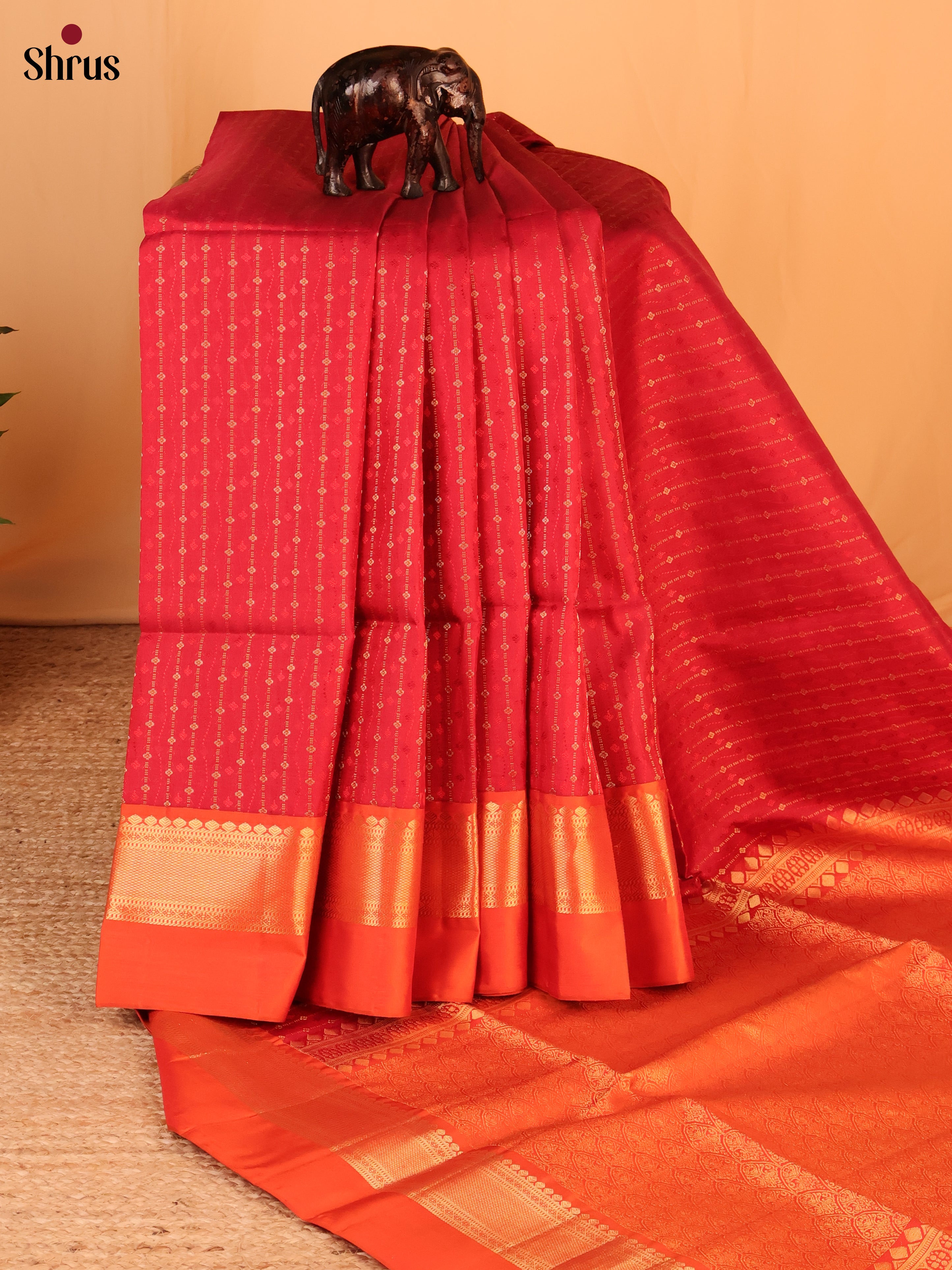 Red & Orange - Soft Silk Saree - Shop on Shrus.com