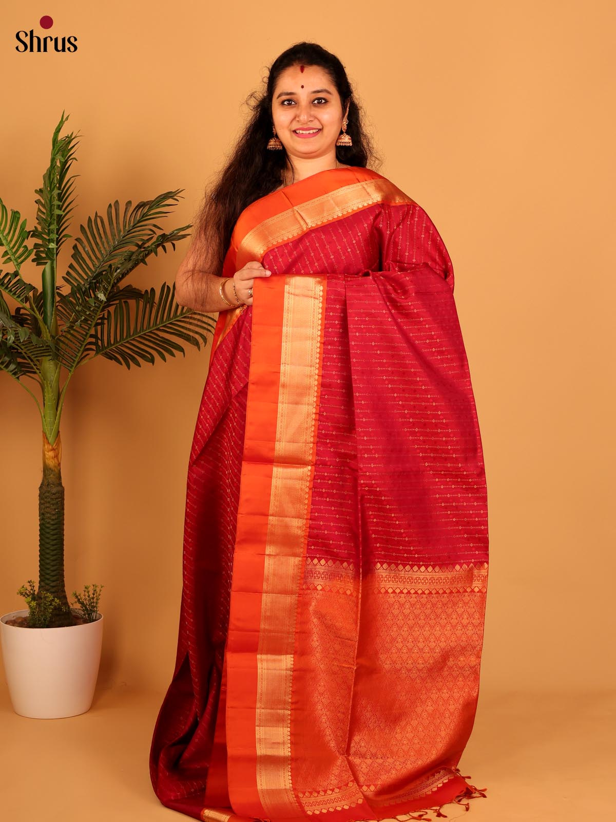Red & Orange - Soft Silk Saree - Shop on Shrus.com