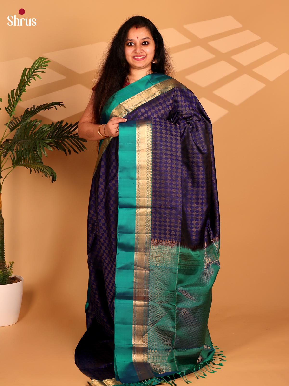 Violet & Green- Soft Silk Saree - Shop on Shrus.com