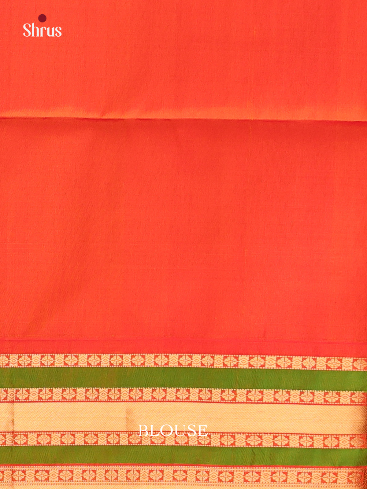 Blazing Orange Soft Silk Saree With Zari Buttas, Red & Green Border-3