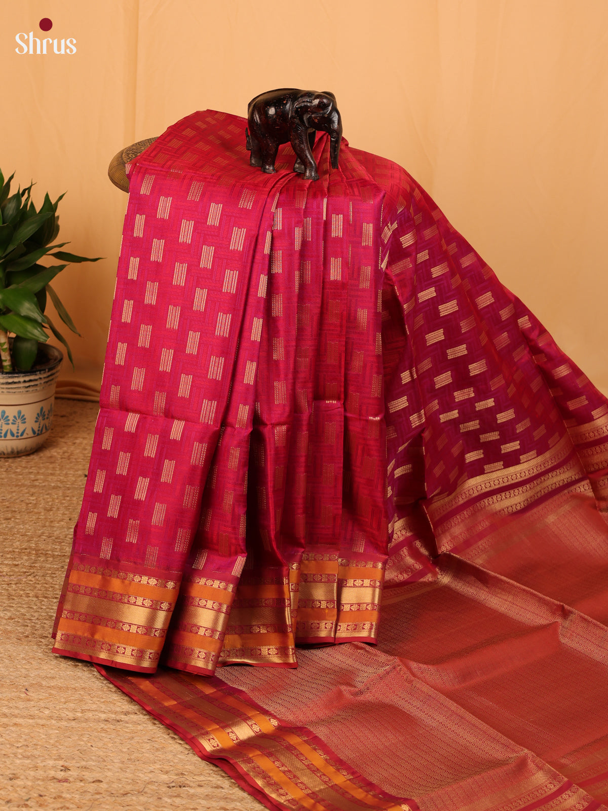 Red & Mustard - Soft Silk Saree - Shop on Shrus.com