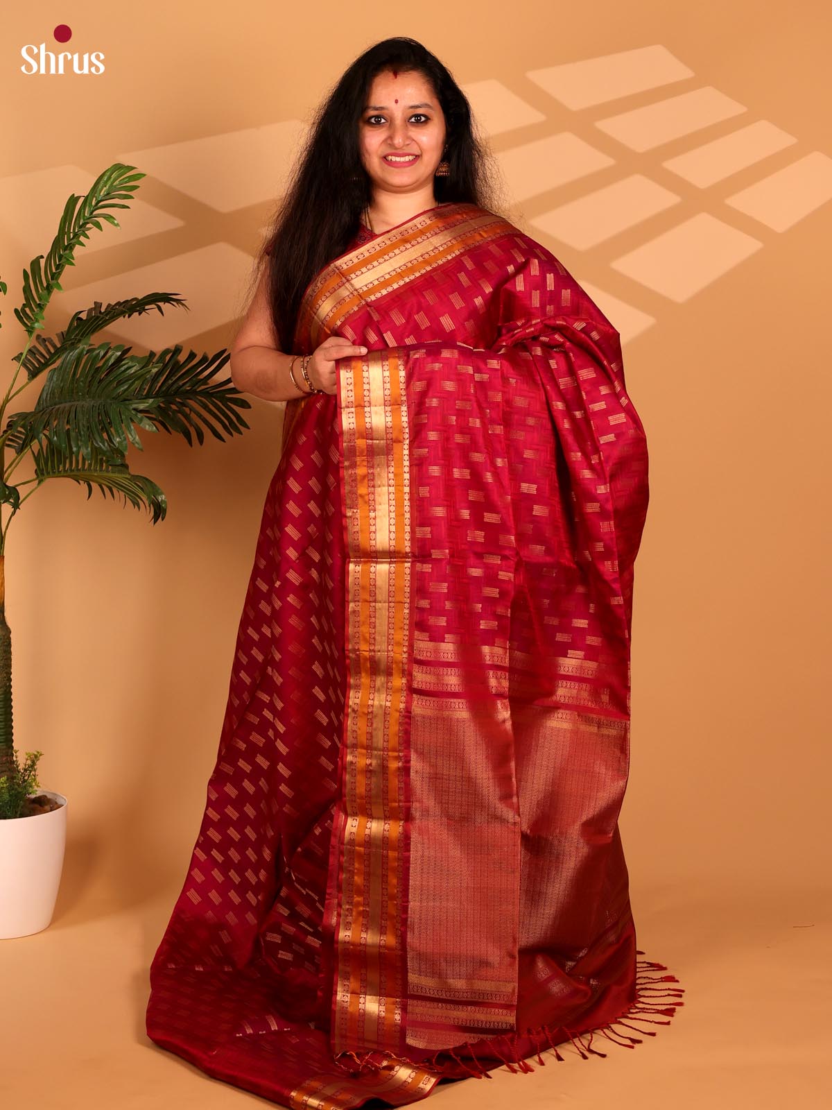 Red & Mustard - Soft Silk Saree - Shop on Shrus.com