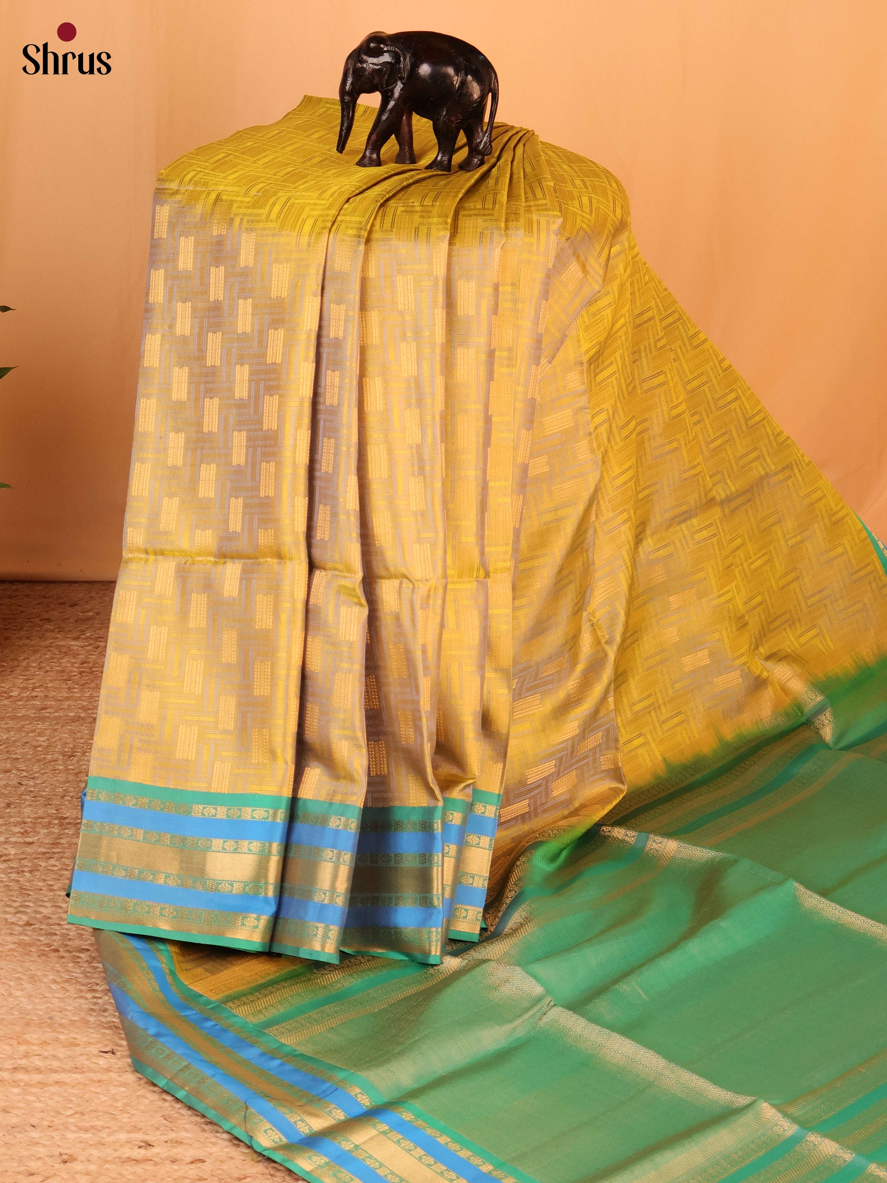 Mustard & Green- Soft Silk Saree - Shop on Shrus.com