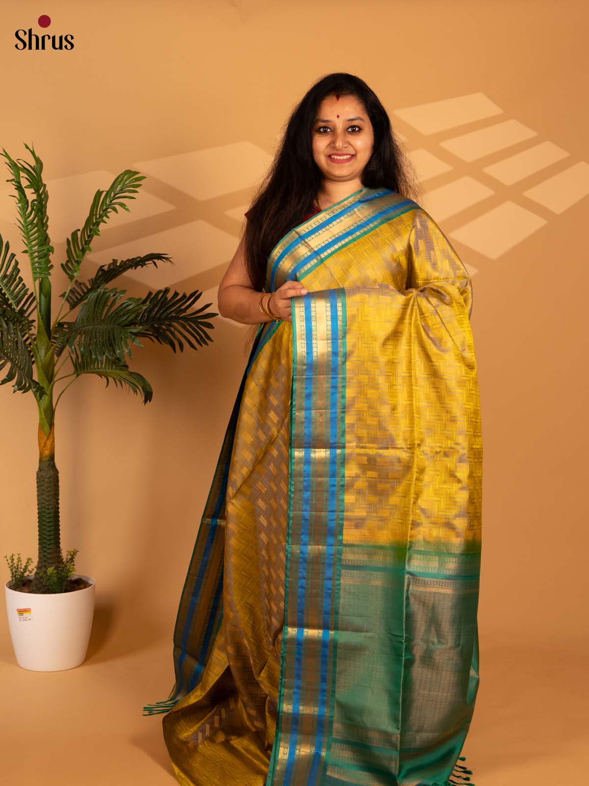 Mustard & Green- Soft Silk Saree - Shop on Shrus.com