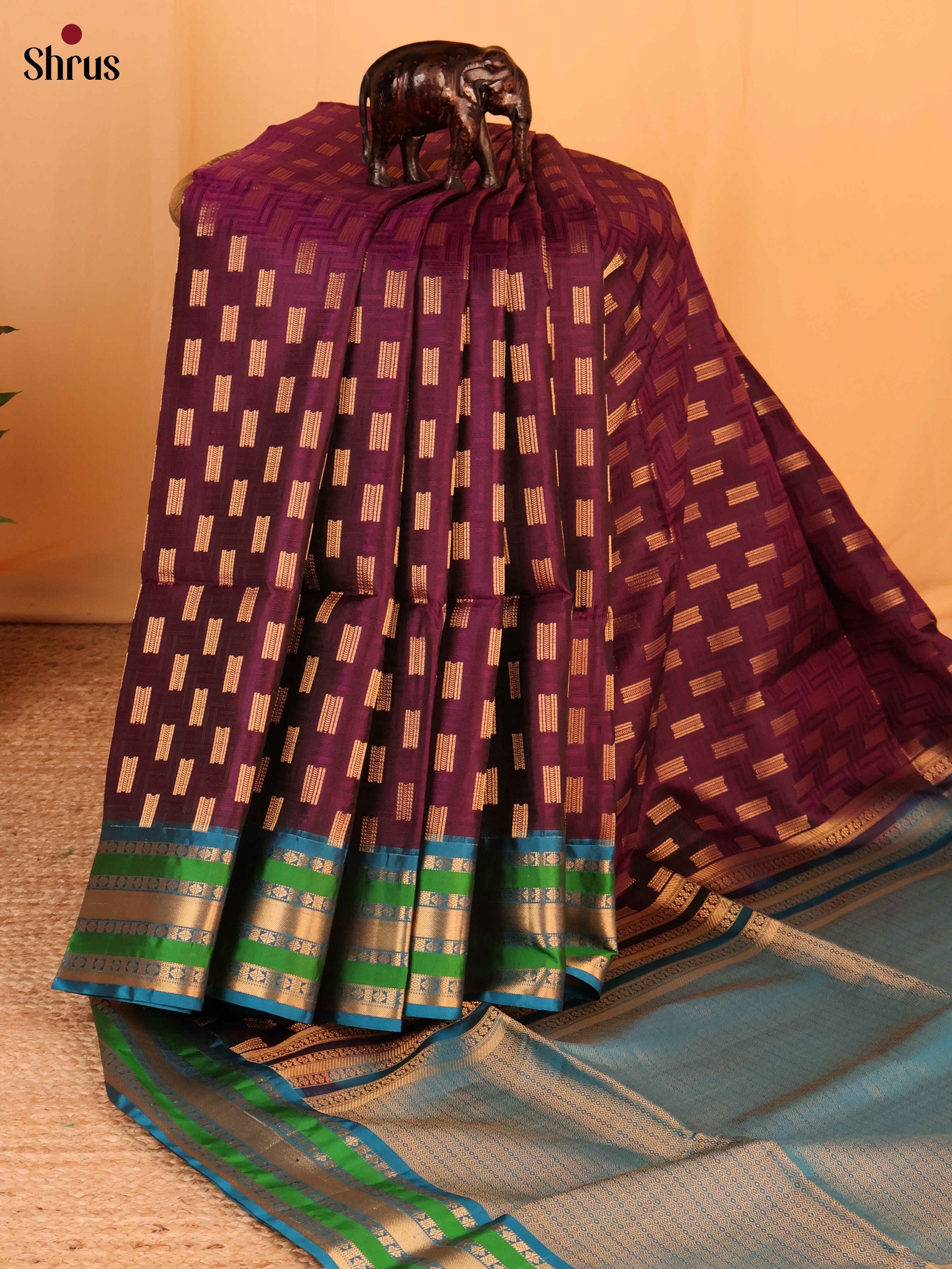 Dark Purple & Blue- Soft Silk Saree - Shop on Shrus.com