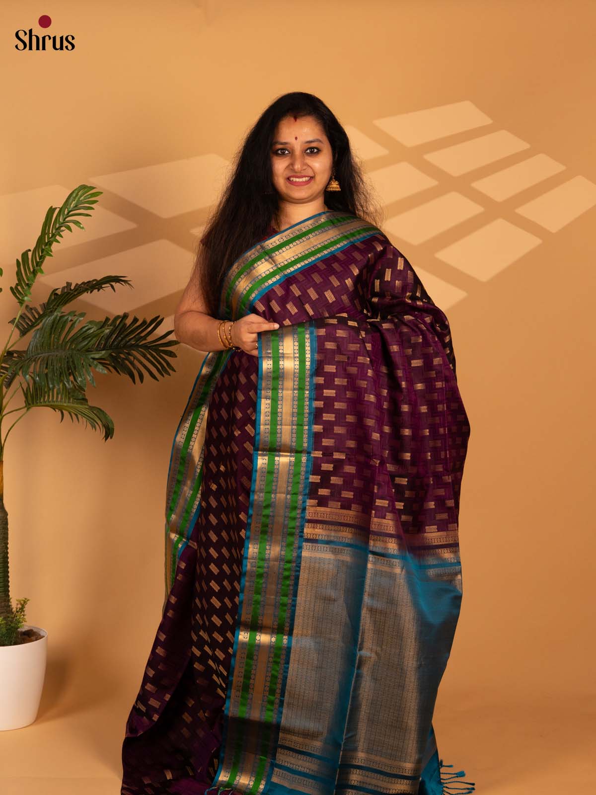 Dark Purple & Blue- Soft Silk Saree - Shop on Shrus.com